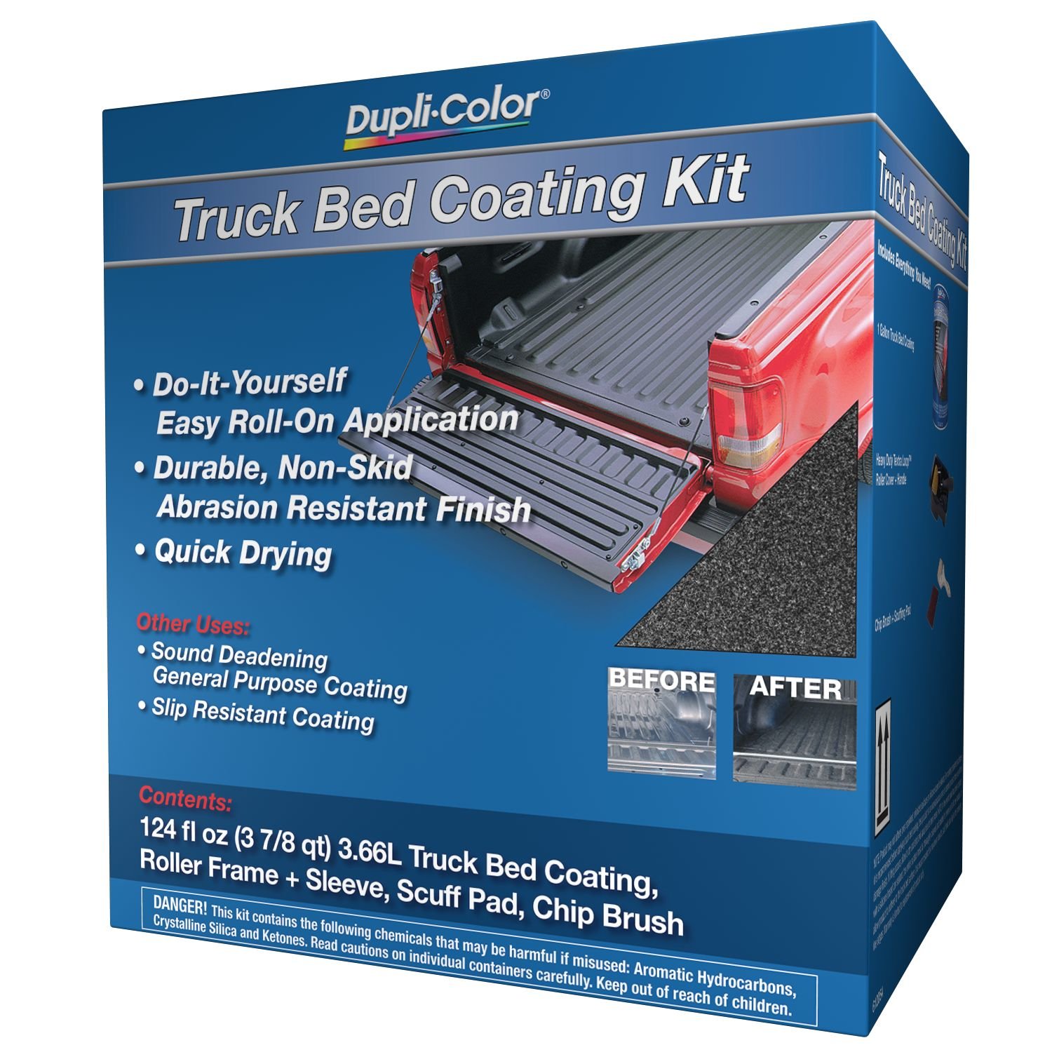 Dupli-Color TRG302K Black Truck Bed Coating Spray Paint Kit - 1 Gallon Protective Paint for Pickup Trucks & Vehicle Beds - DIY Rustproofing & Scratch Resistance for Work Trucks, Trailers, and Off-Road Vehicles