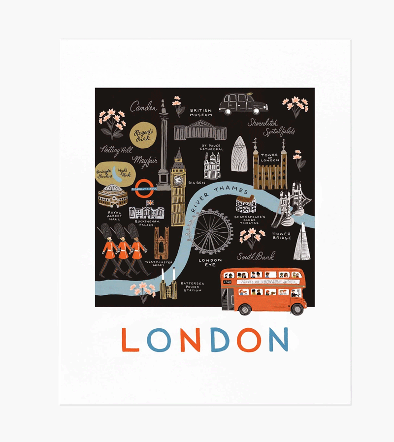 London Map Art Print - 8x10 Inches Vintage Travel Poster by Rifle Paper Co. - Perfect for Home Decor, Office Wall Art & Gift Ideas