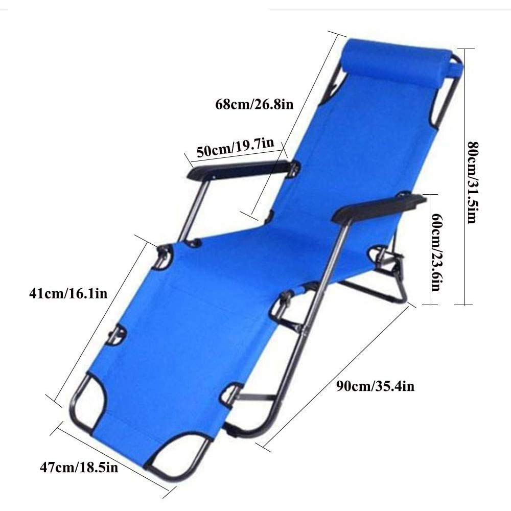 **Portable Folding Outdoor Lounge Chair with Pillow - Lightweight Patio Sun Pool Lawn Chaise for Camping, Beach, Backyard & Garden Relaxation (Blue)**    *Perfect for sunbathing, poolside lounging, camping trips, beach vacations, or relaxing in your backyard or garden.*