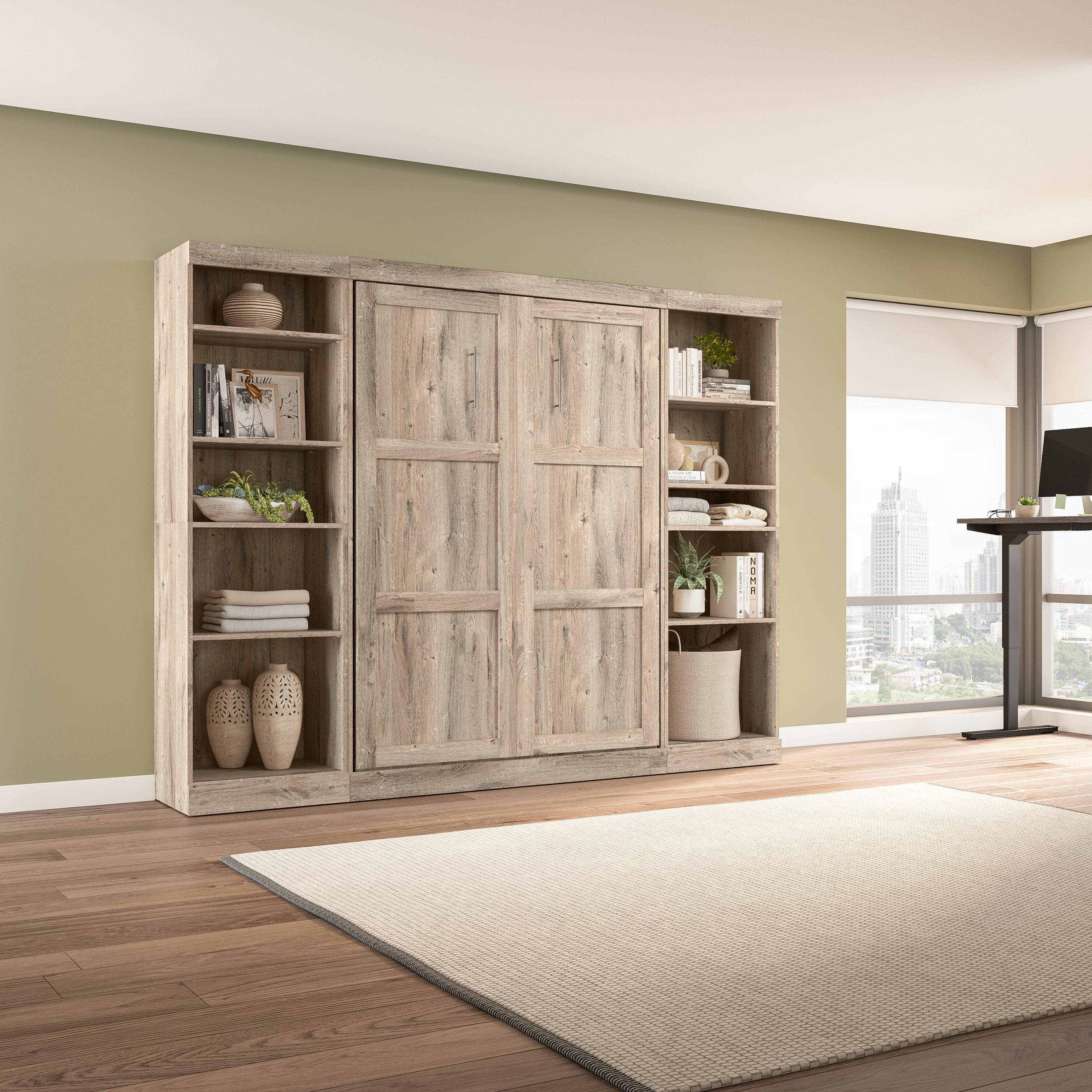 Space-Saving Full Murphy Bed with 2 Storage Units (109W) - 7 Color Options for Home, Office, or Guest Room Use
