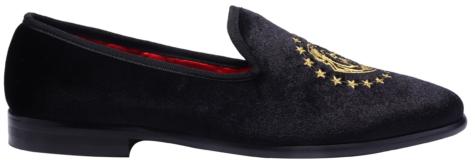 ELANROMAN Men's Velvet Embroidered Loafers - Fashionable 1.0 & 2.0 Dress Shoes for Wedding, Prom, Party & Formal Occasions - Comfortable Slip-On Shoes for Groomsmen & Special Events