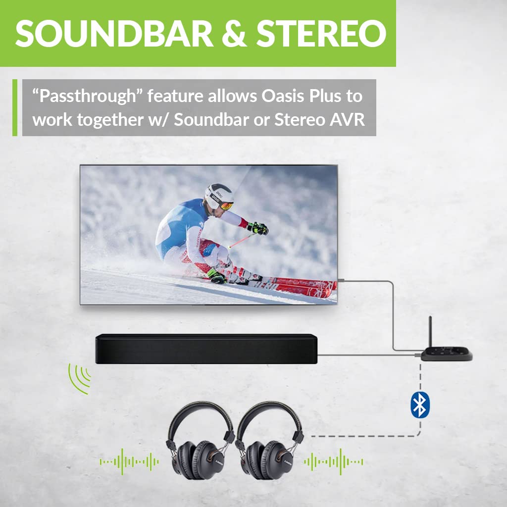 Avantree Oasis Plus & Aria Me: aptX Low Latency & HD Bluetooth Transmitter for TV - Wireless Headphones with Personalized Sound App, Active Noise Cancelling, Charging Stand - Perfect for Home Theater, Gaming & Music Streaming
