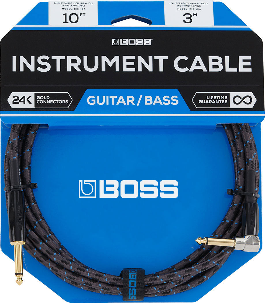 Boss BIC 25A Professional Instrument Cable 25ft - High-Quality Guitar/Bass Cable for Live Performance & Studio Recording - Durable Shielded Audio Cable for Musicians & Sound Engineers