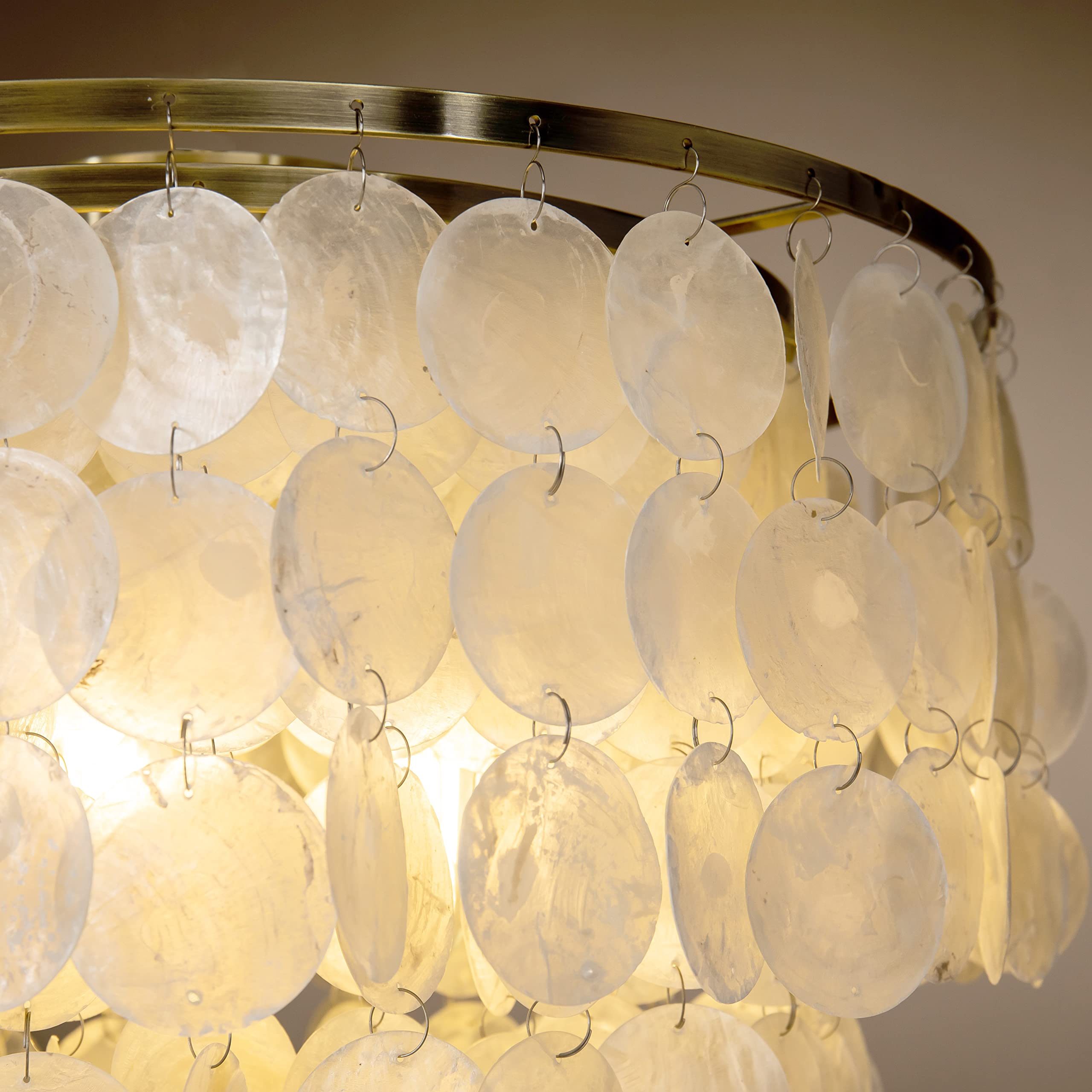 Coastal Natural Capiz Shell Tiered Flush Mount Ceiling Light - 18