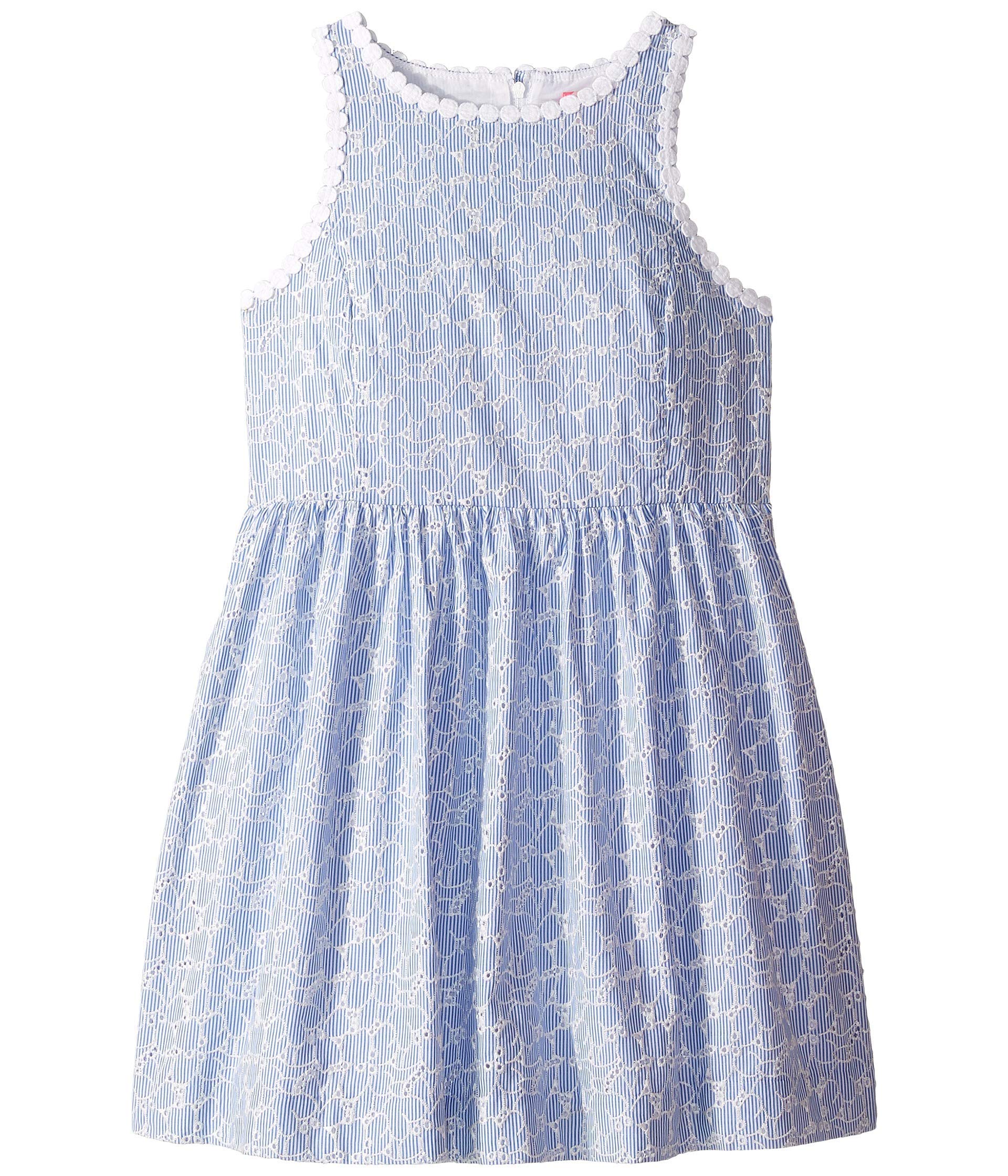 Lilly Pulitzer Girls Mini Tori Dress - Blue Stripe Floral Eyelet Sundress for Toddler & Kids (Size 12) | Perfect for Beach Vacations, Birthday Parties & Summer Outfits