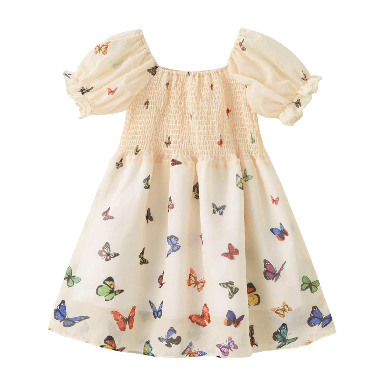 Toddler Girls Summer Strap Dress - Baby Kids Girls Ruched Butterfly Princess Dresses for Casual Wear | Perfect for Beach, Birthday Parties & Outdoor Play