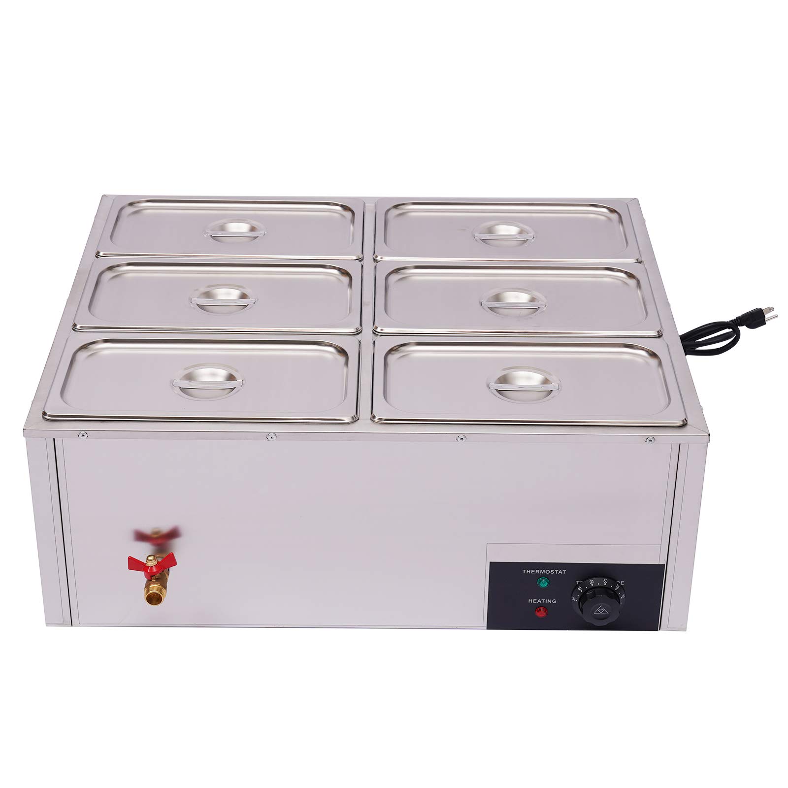 850W 6-Pan Electric Countertop Food Warmer | 7L Large Capacity Stainless Steel Buffet Steam Table (15cm/5.9