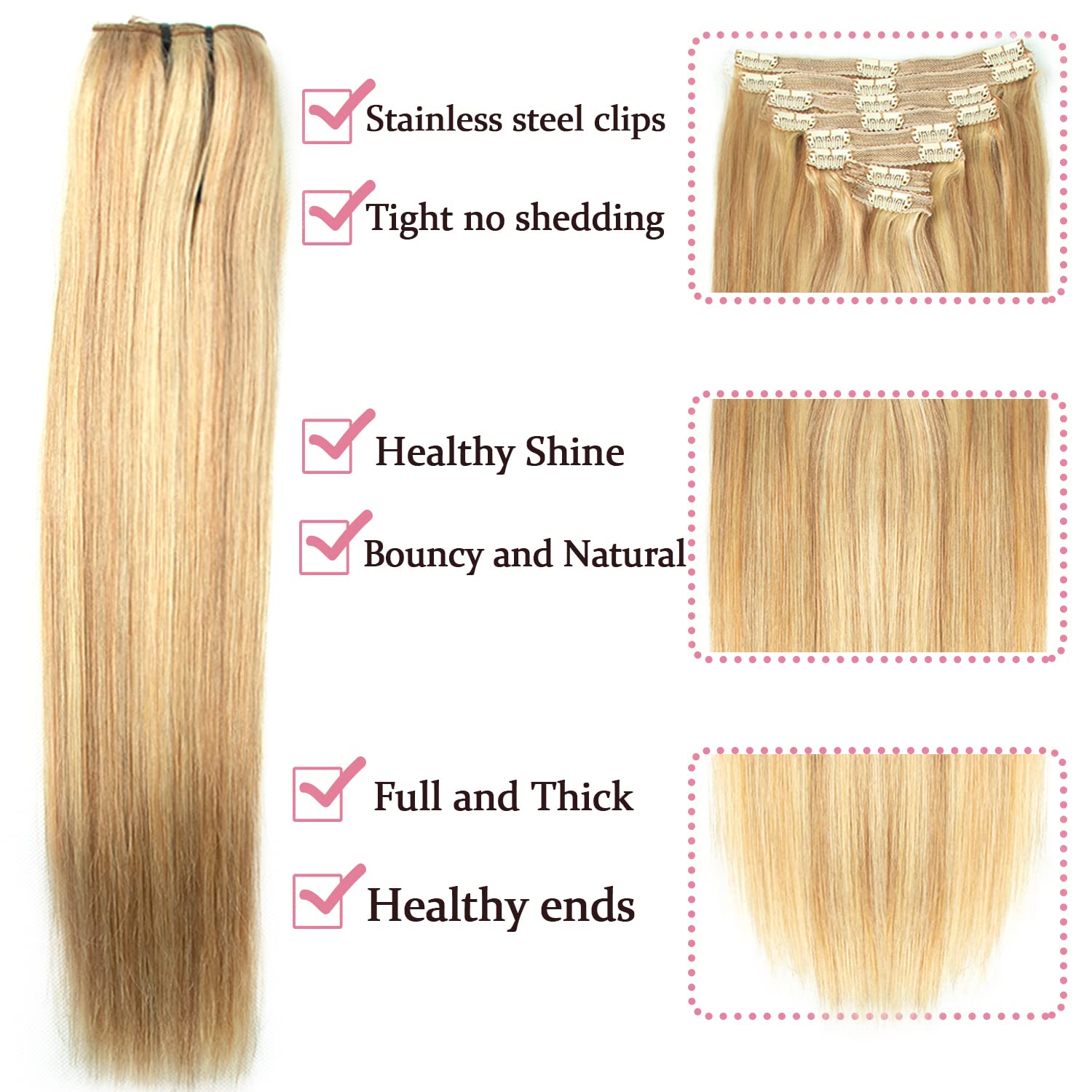 Dark Blonde Highlighted Bleach Blonde Clip-in Hair Extensions 22
