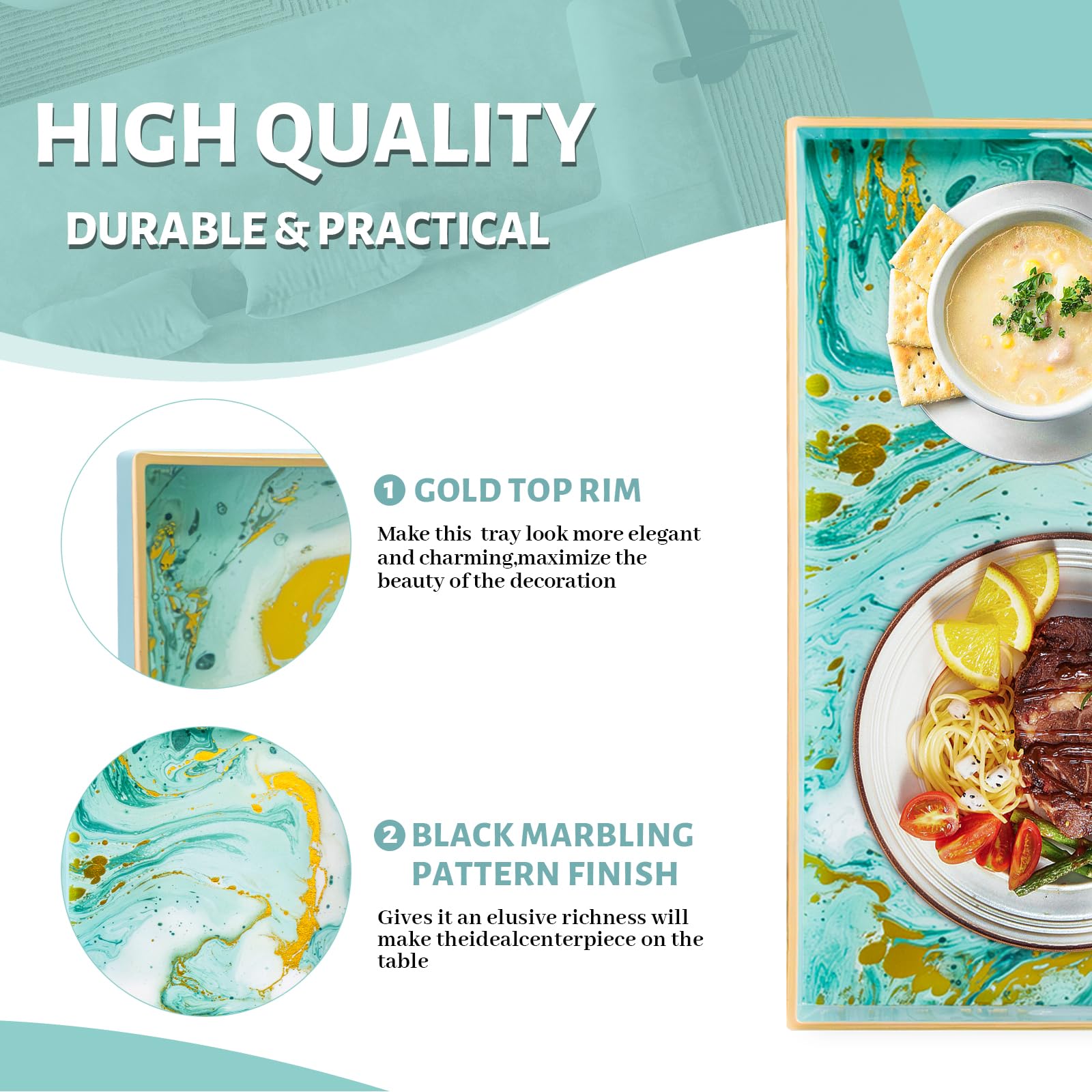 MAONAME Turquoise Serving Tray with Handles - 15.7