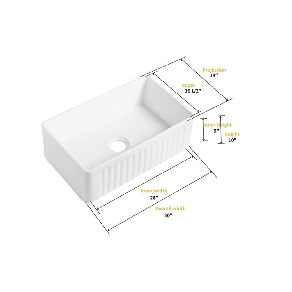 White Ceramic 30-inch Single Bowl Farmhouse Apron Kitchen Sink - Durable & Stylish for Modern Farmhouse, Rustic, and Country Style Kitchens - Perfect for Washing Dishes, Food Prep, and Decorating Your Dream Kitchen