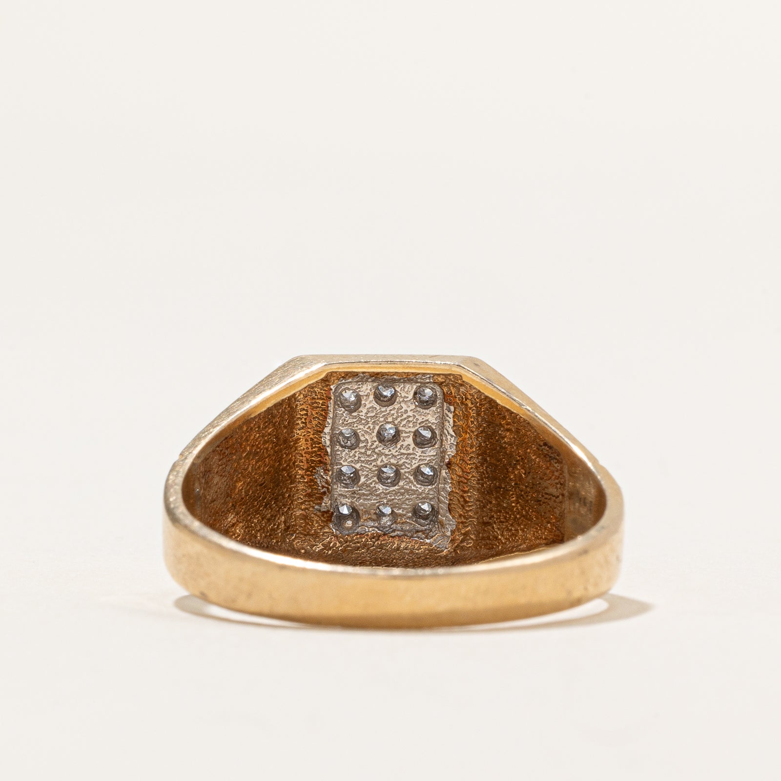 0.08ctw Diamond Grid Signet Ring for Men & Women - Size 9.5 - Elegant Stackable Jewelry for Everyday Wear, Wedding Bands & Fashion Statement