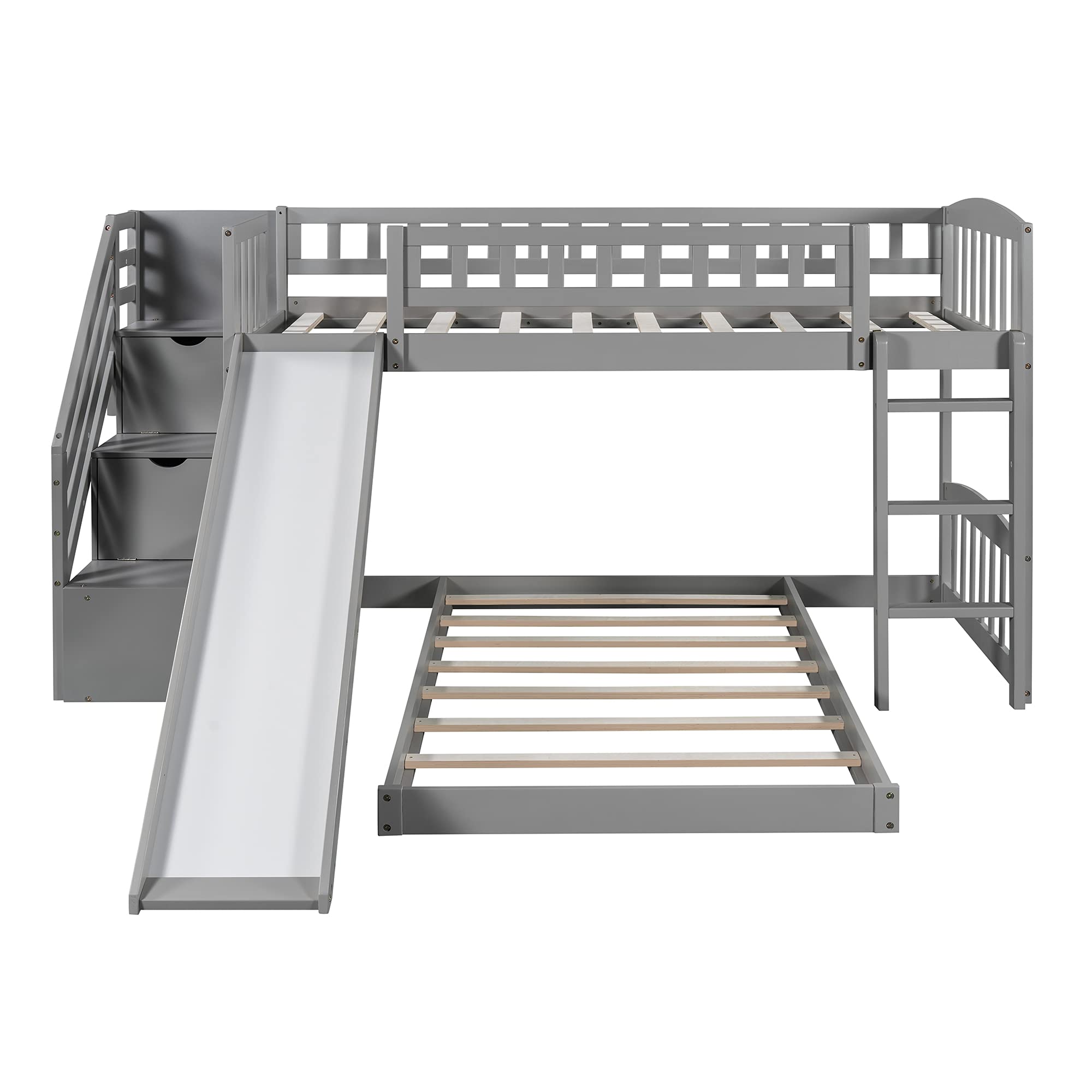 Twin Over Twin Bunk Bed with 2 Drawers, Stairway, Slide & Ladder - Space-Saving Kids Bunk Bed for Siblings, Teens & Guest Rooms - No Box Spring Needed - Perfect for Small Bedrooms & Vacation Homes