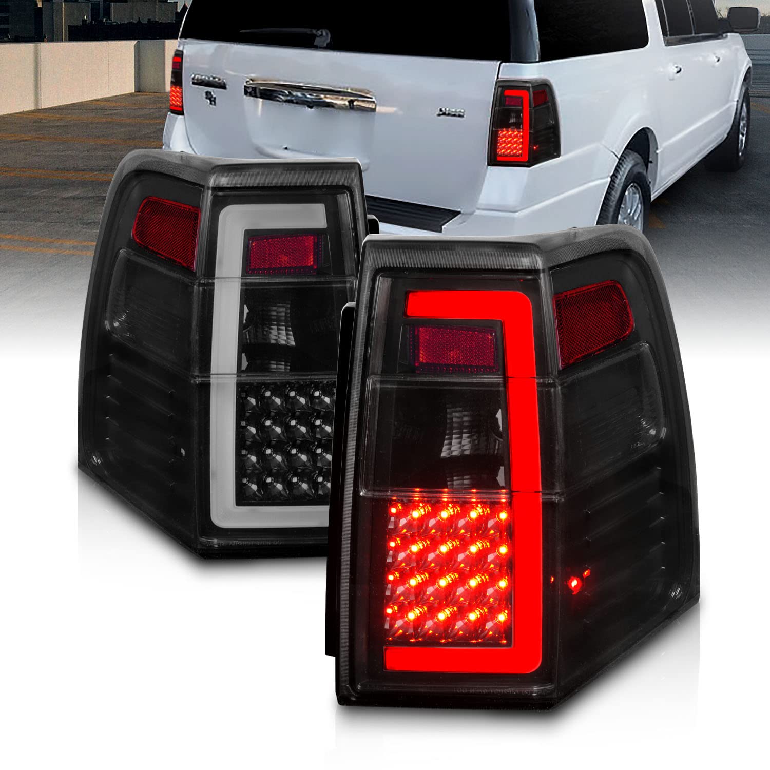 2007-2017 Ford Expedition LED Tail Lights - Sequential Turn Signal Smoke Black Replacement Set (Driver & Passenger Side) | Enhanced Visibility & Style for Night Driving & Custom Car Upgrades