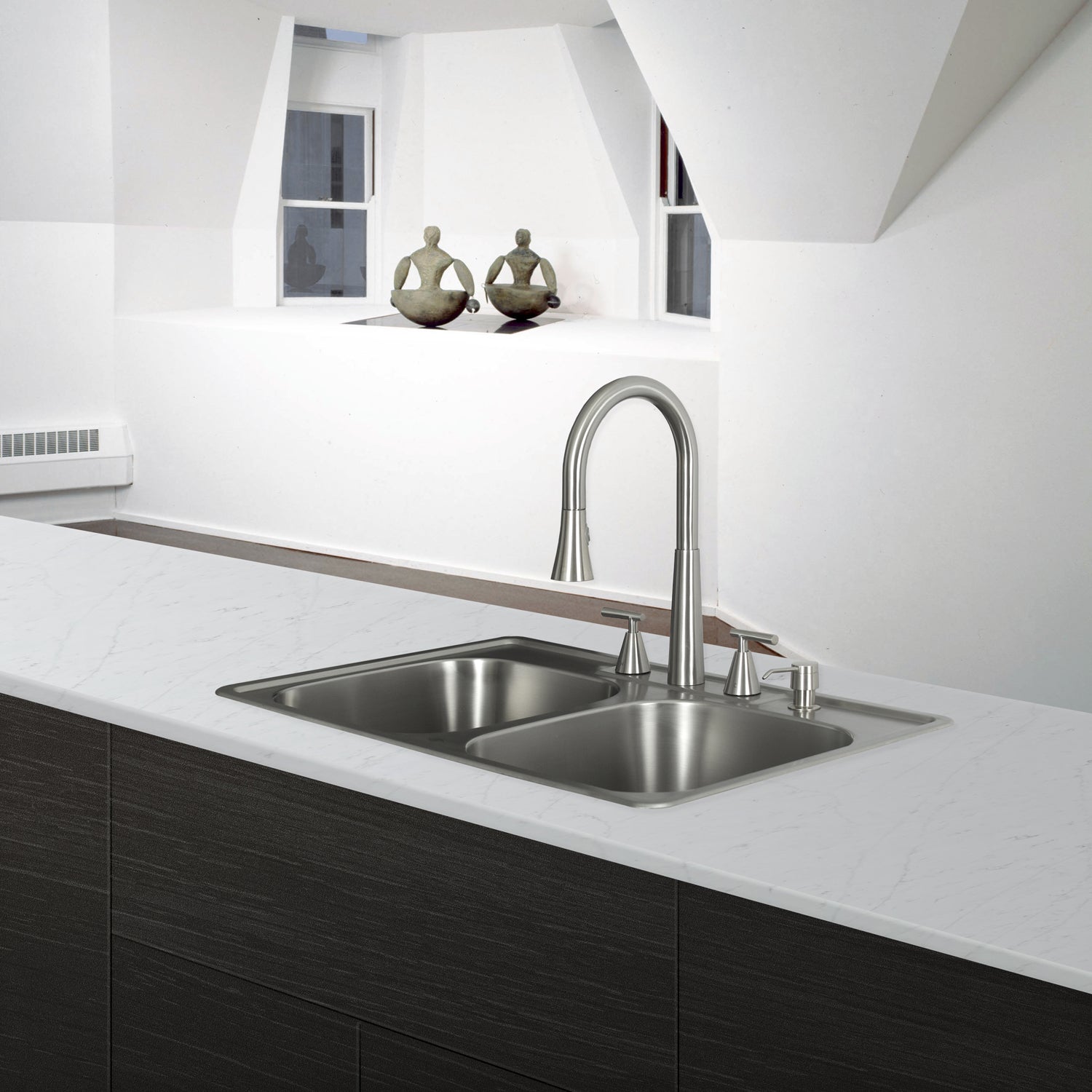 DAX OM 3322 50/50 Double Bowl Top Mount Stainless Steel Kitchen Sink - 20 Gauge Brushed Finish, 33 x 22 x 9 Inches - Perfect for Modern Kitchens, Food Prep & Dishwashing