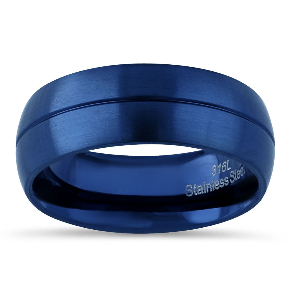 Blue Stainless Steel Groove Band Ring for Men & Women - Durable, Hypoallergenic Wedding, Engagement & Fashion Jewelry - Perfect for Everyday Wear, Gifts & Special Occasions