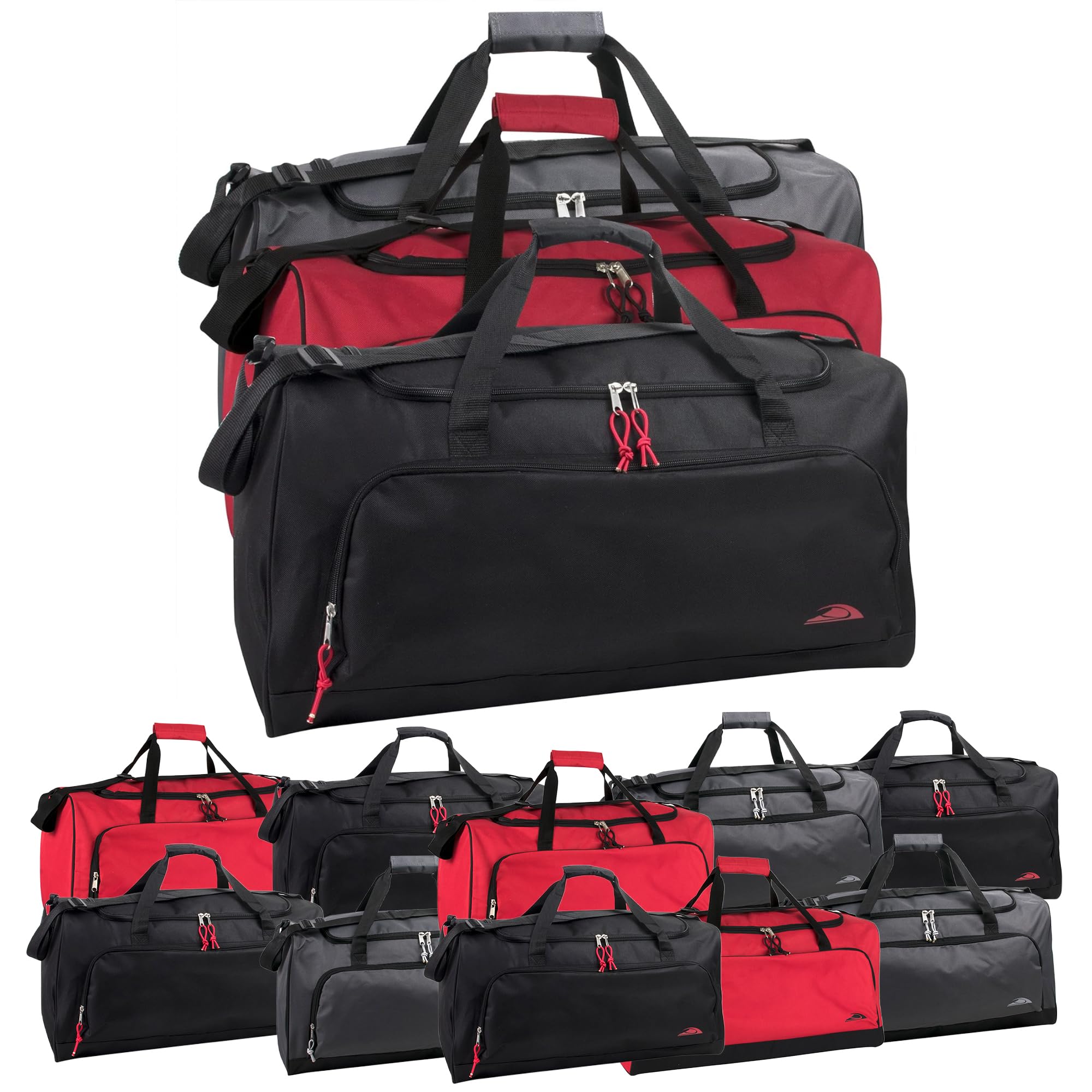 (24 Pack) Bulk 55 Liter, 24 Inch Lightweight Canvas Duffle Bags for Travel, Gym, Sports & Homeless Shelters - Durable Carryall Duffel with Shoulder Strap (Assorted Colors) - Perfect for Weekend Trips, Workout Gear Storage & Charity Donations