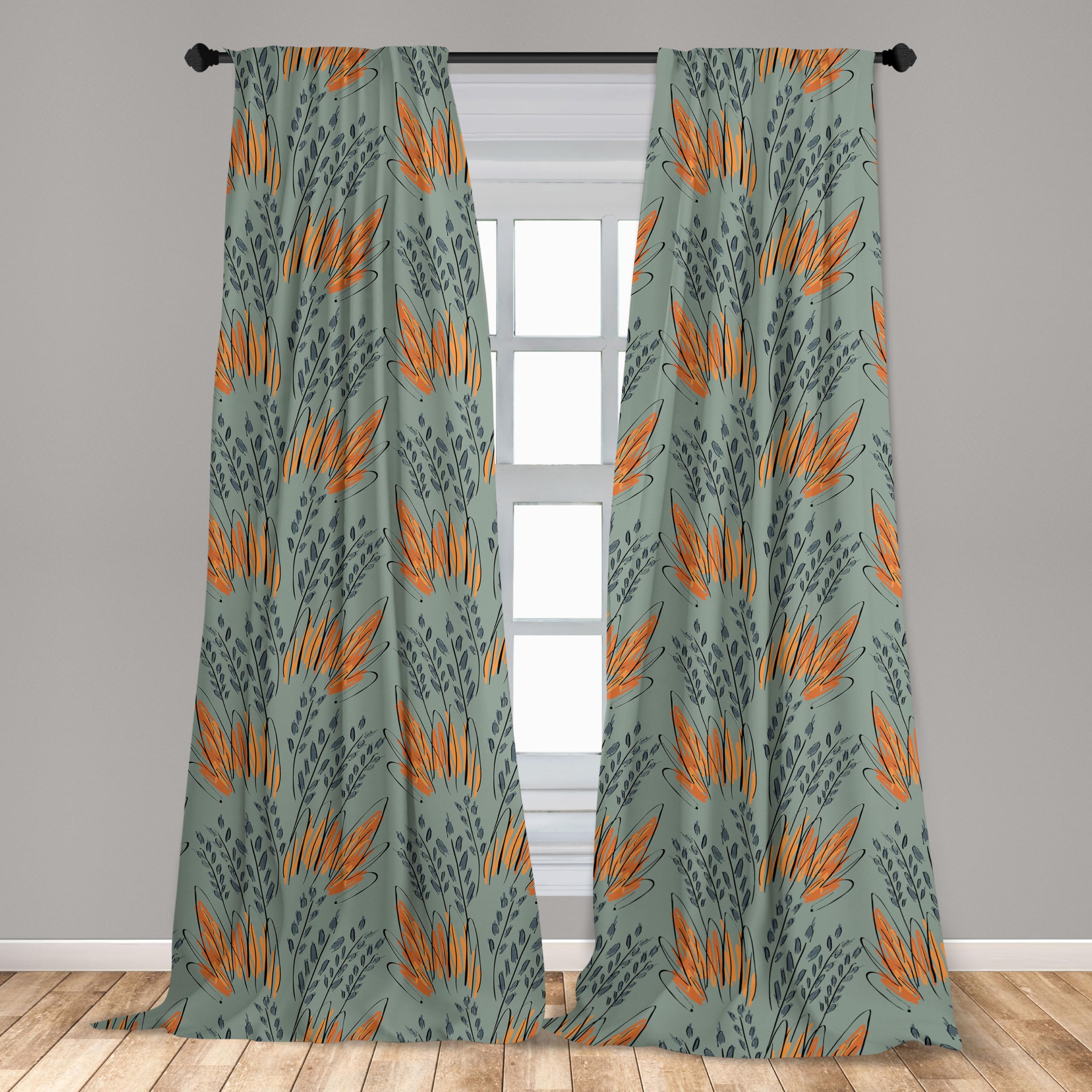Ambesonne Ethnic Bohemian Curtains - Hand Drawn Sketched Grass & Herbs Design, Natural Nostalgic Window Treatments, 2 Panel Set (28