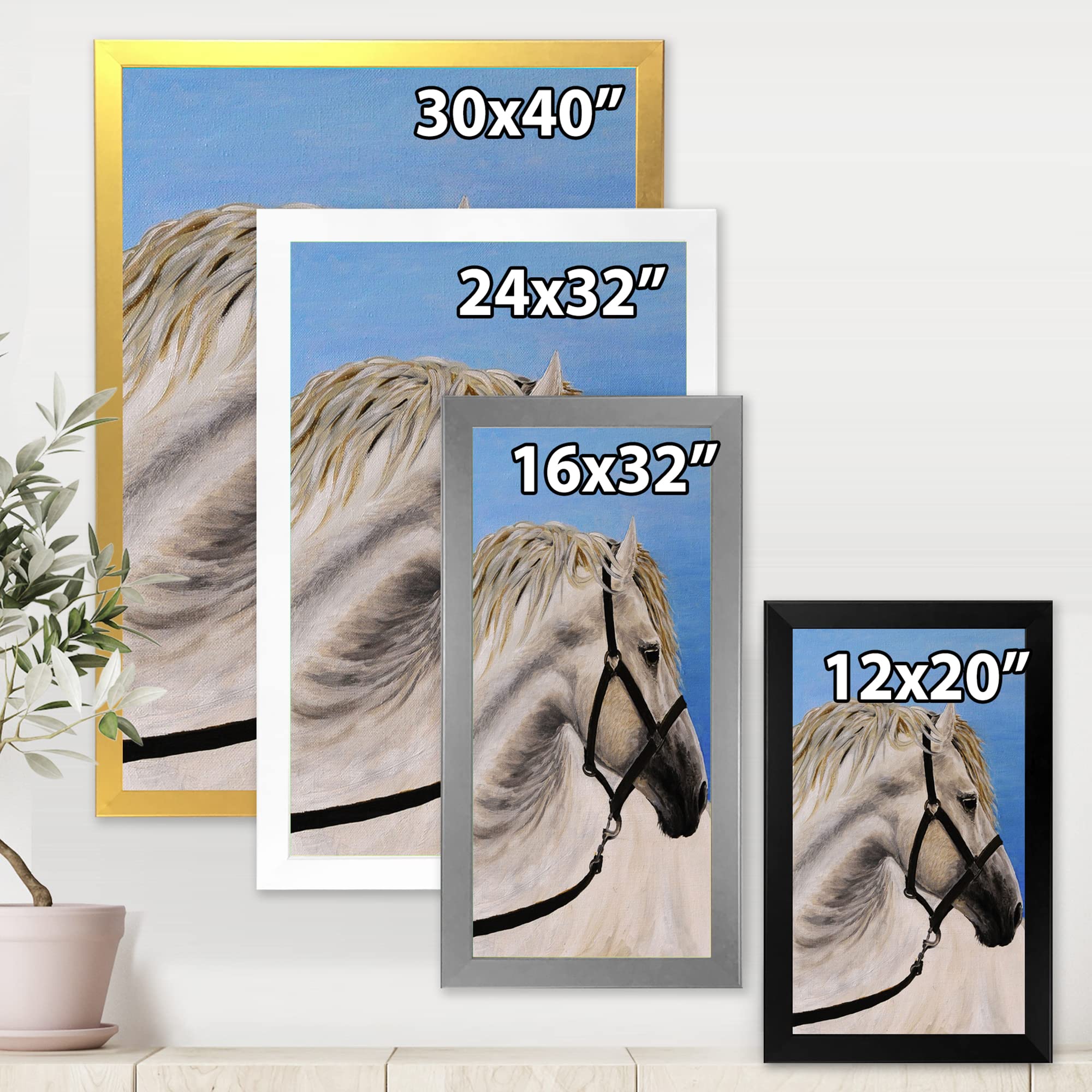 Farmhouse Framed Wall Art - Portrait of White Horse in the Furrow - Elegant Home Decor for Living Room, Bedroom & Office