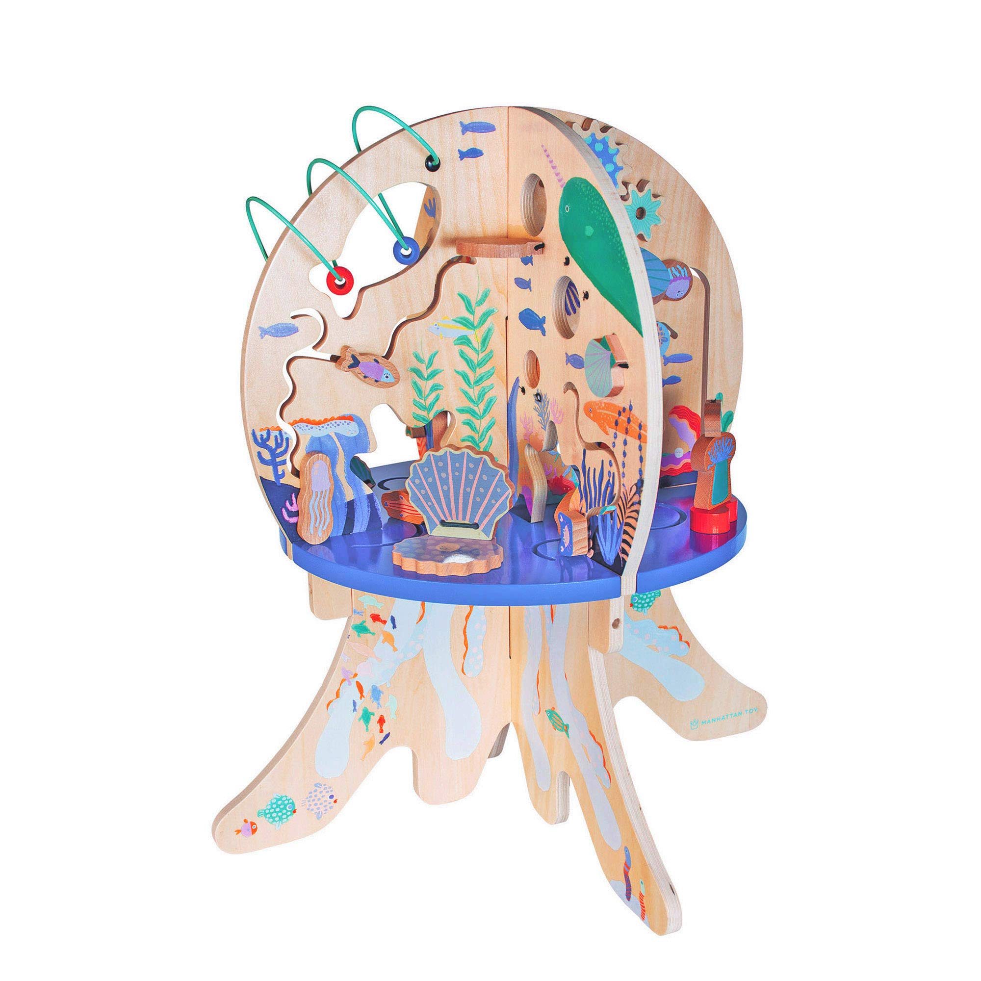 Manhattan Toy Deep Sea Adventure Wooden Toddler Activity Center - Clacking Clams, Spinning Gears, Gliders & Bead Runs - Educational Montessori Toy for 1-3 Year Olds - Perfect for Early Learning & Sensory Play at Home or Daycare