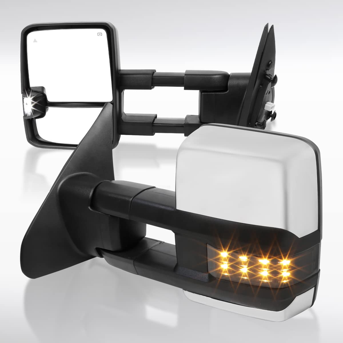 AutoHeated Power Towing Mirrors for Toyota Tundra 2007-2021 & Sequoia 2008-2017 - Smoke LED Turn Signals with Blind Spot Detection - Perfect for Towing, Camping & Off-Road Adventures