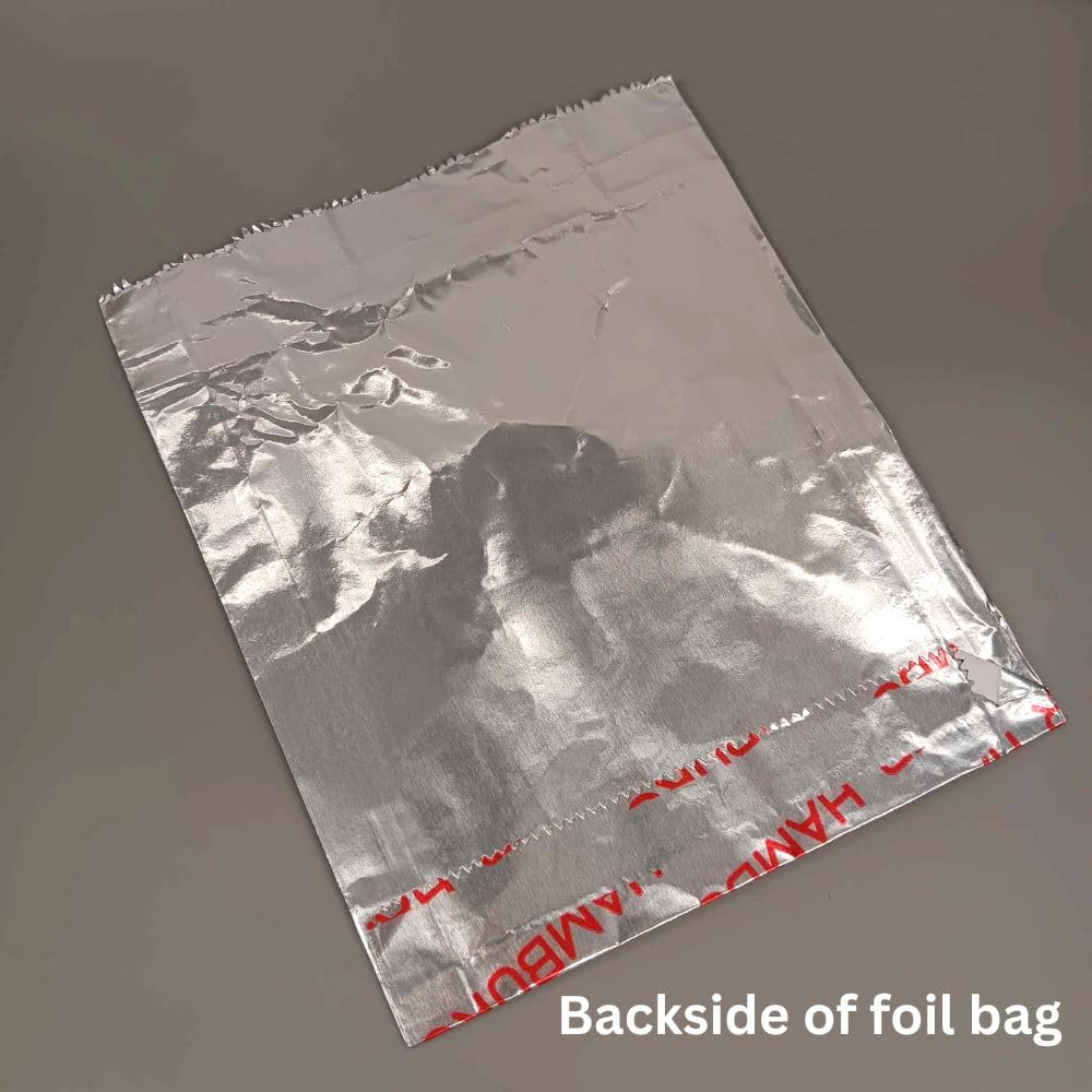 Large Grease-Resistant Foil Hamburger & Sandwich Bags - Keeps Food Hot & Fresh - 25 Count (Hamburger Printed) - Perfect for Picnics, BBQs & Takeout