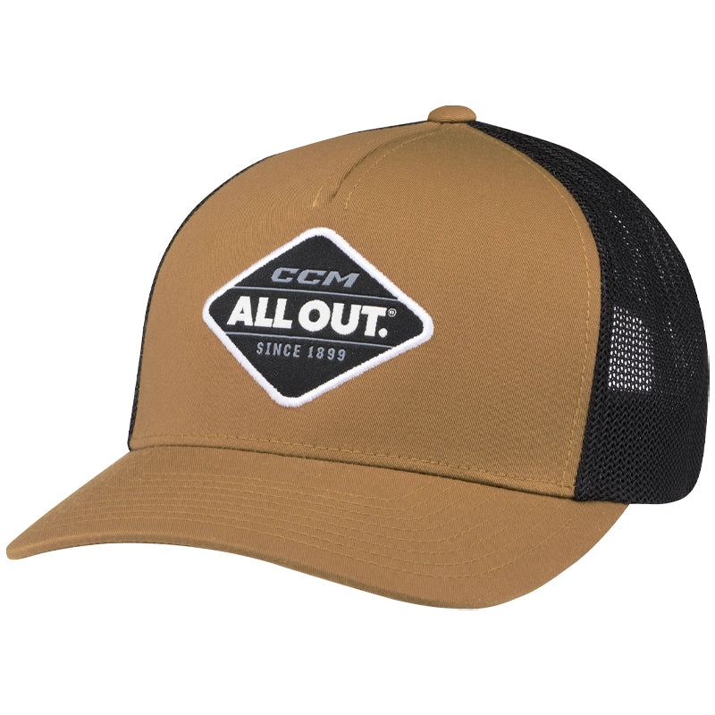 CCM All Outside Meshback Trucker Cap - Light Brown Baseball Hat for Men & Women - Breathable & Comfortable for Outdoor Sports, Hiking, and Casual Wear