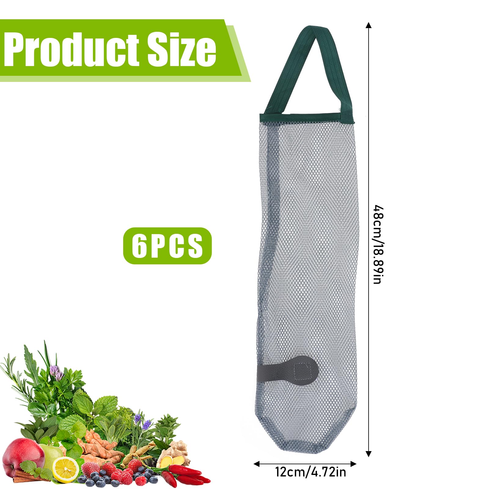 6 Pack Reusable Hanging Mesh Storage Bags for Onions, Potatoes, Garlic & Produce - Breathable Net Bags for Fruits, Vegetables & Groceries - Perfect for Kitchen, Pantry & Farmers Market Storage