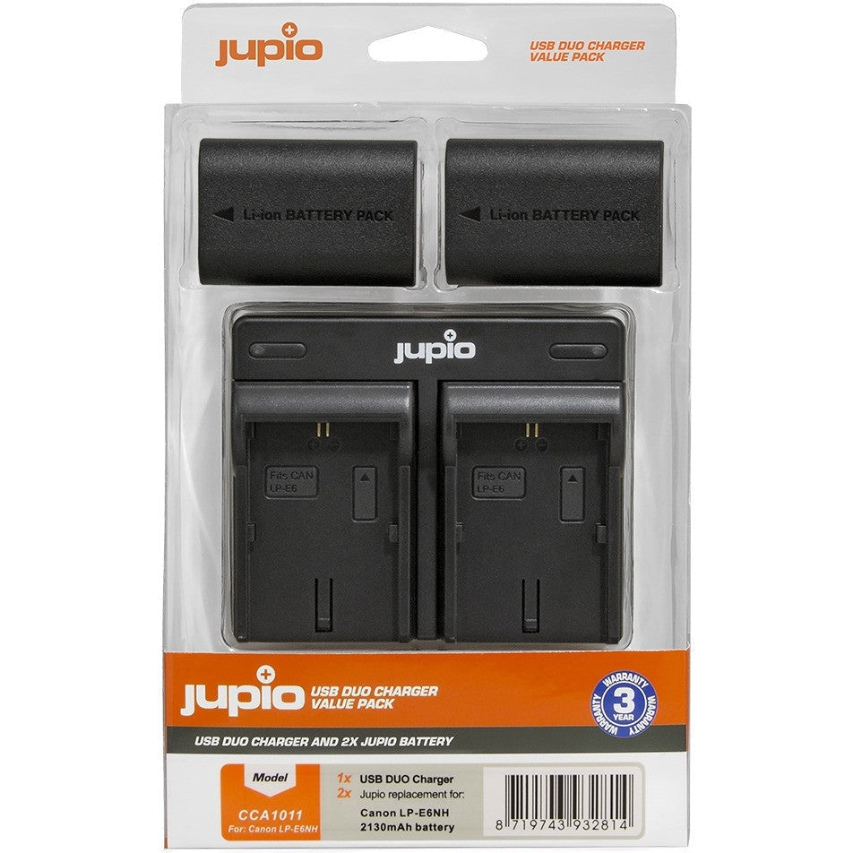 Jupio Dual LP-E6NH Battery Charger Kit with 2X 2130mAh Batteries for Canon DSLR & Mirrorless Cameras - Perfect for Travel, Photography & Professional Shoots