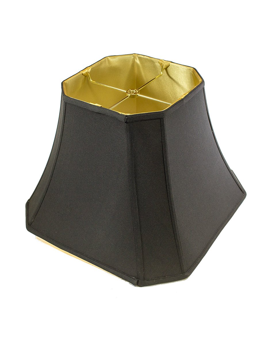 9x16x12 Inch Black Fabric Square Cut Corner Lampshade with Gold Liner & Brass Spider Fitter - Classic Table Lamp & Floor Lamp Shade for Living Room, Bedroom, Office Decor