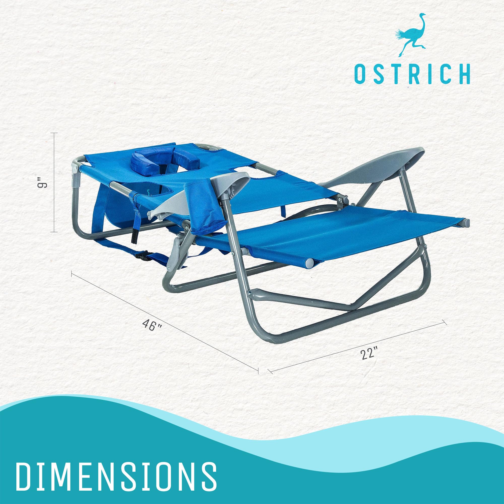 5-Position Reclining Ostrich On-Your-Back Beach Chair for Outdoor Relaxation - 4 Pack - Perfect for Beach, Poolside, Camping & Backyard Lounging