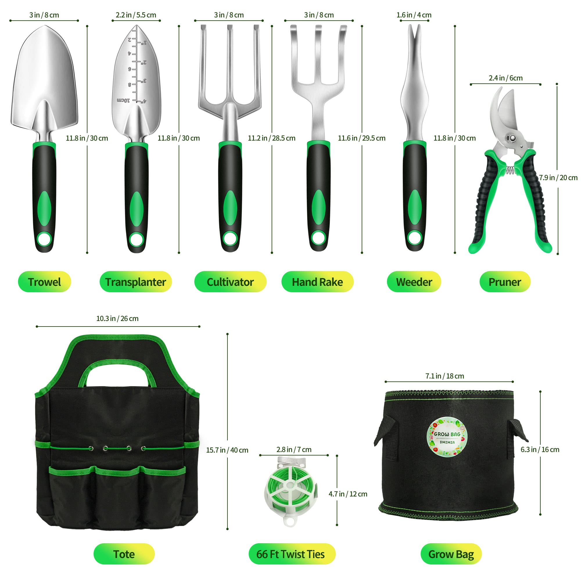 10-Piece Heavy Duty Garden Tool Set with Plant Grow Bags & Tote - Rustproof Gardening Kit for Women & Men - Perfect for Planting, Weeding & Outdoor Yard Work
