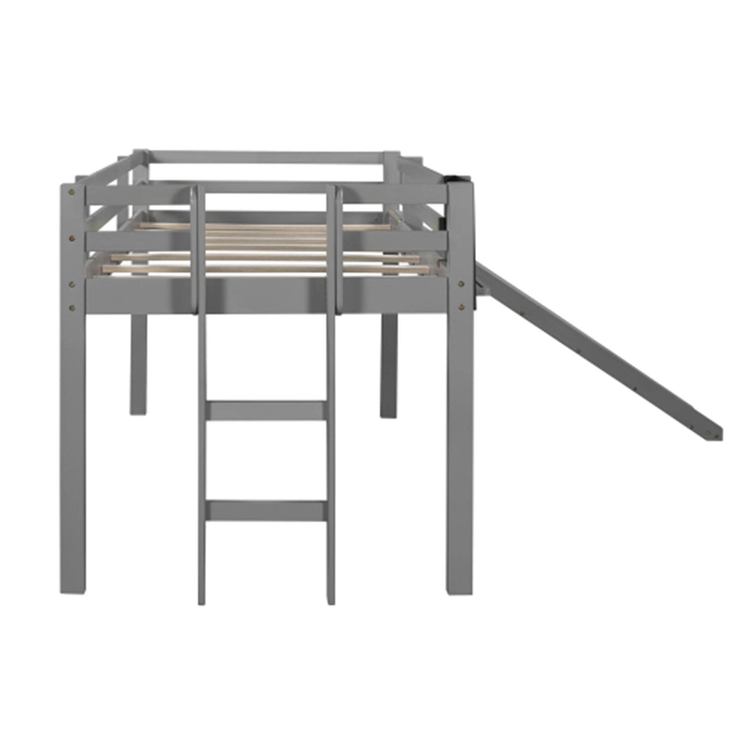 Twin Loft Bed with Slide & Ladder - Low Loft Bed with Under Bed Storage Space - Easy to Assemble Gray Kids Bed - Perfect for Small Bedrooms, Dorm Rooms & Play Areas