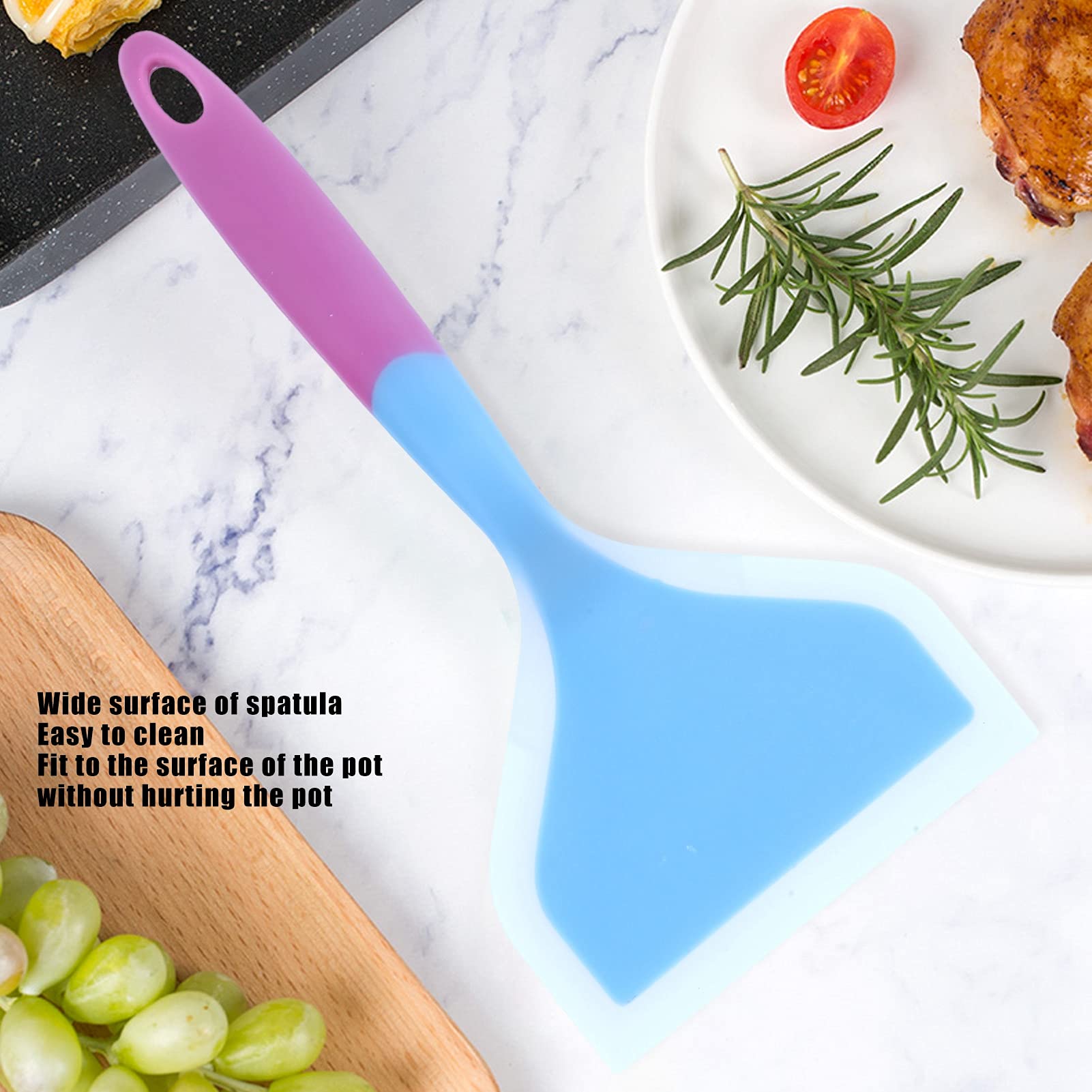 Non-Stick Silicone Spatula - Heat Resistant Cooking Turner for Pancakes, Tamagoyaki, Pizza & Steak - Blue Wide Kitchen Utensil - Perfect for Flipping, Scraping & Serving in Home Kitchens & Restaurants