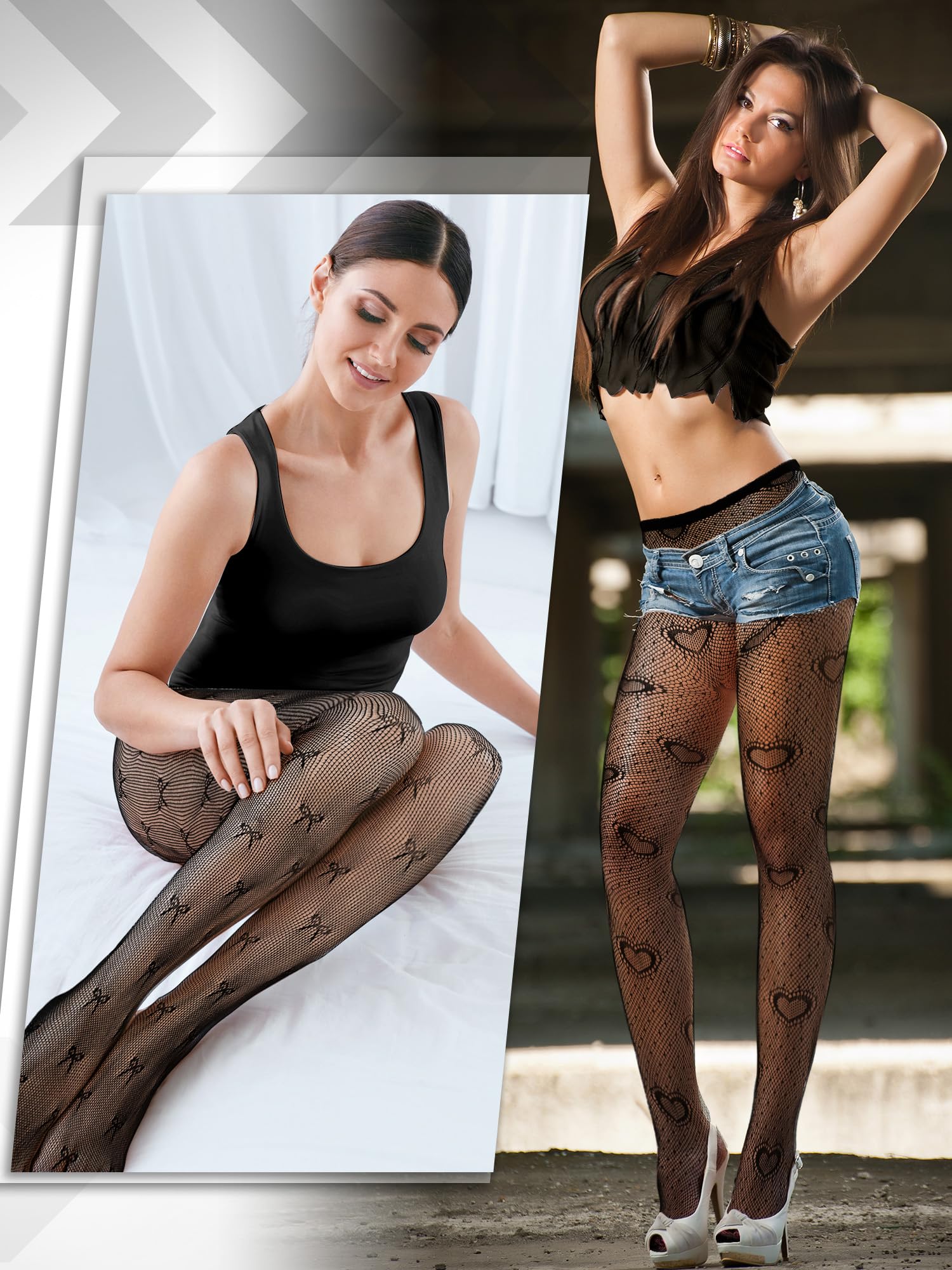Ramede 6 Pairs Women's Fishnet Thigh High Stockings - Waist Tights with Bow & Lace Pattern - Sexy Fishnet Leggings Pantyhose for Halloween, Cosplay, Burlesque & Night Out