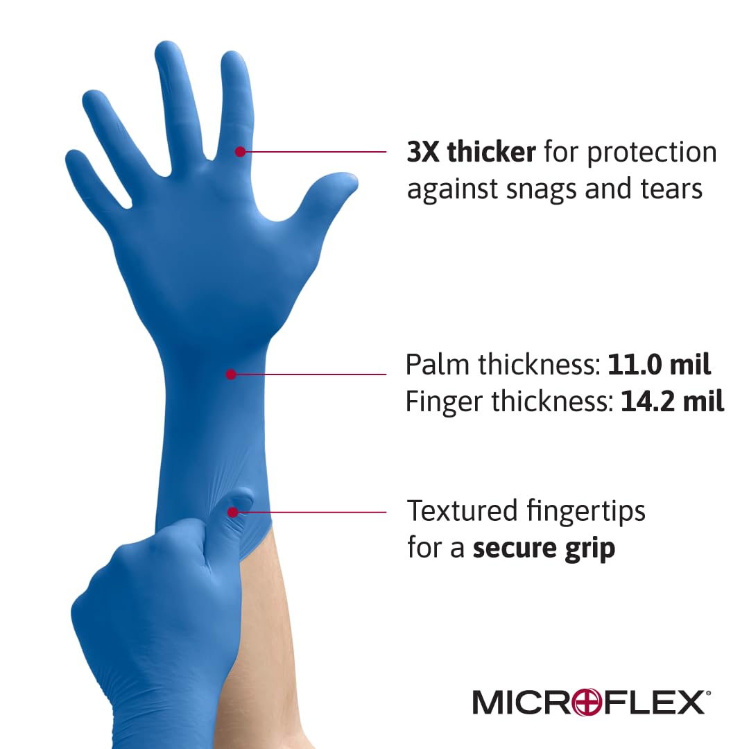 Ansell Microflex SafeGrip SG-375 Extra Thick Disposable Latex Gloves - 100 Pcs, Powder-Free, Chemical Resistant for Medical, Laboratory & Cleaning Use