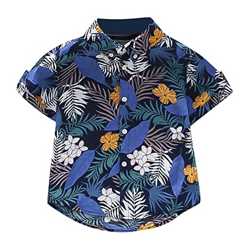 Hawaiian Floral Button-Up Short Sleeve Baby Toddler Boys T-Shirt - Summer Vacation Kids Top in White (Bulk Pack) - Perfect for Beach Parties, Family Outings & Tropical Themed Events