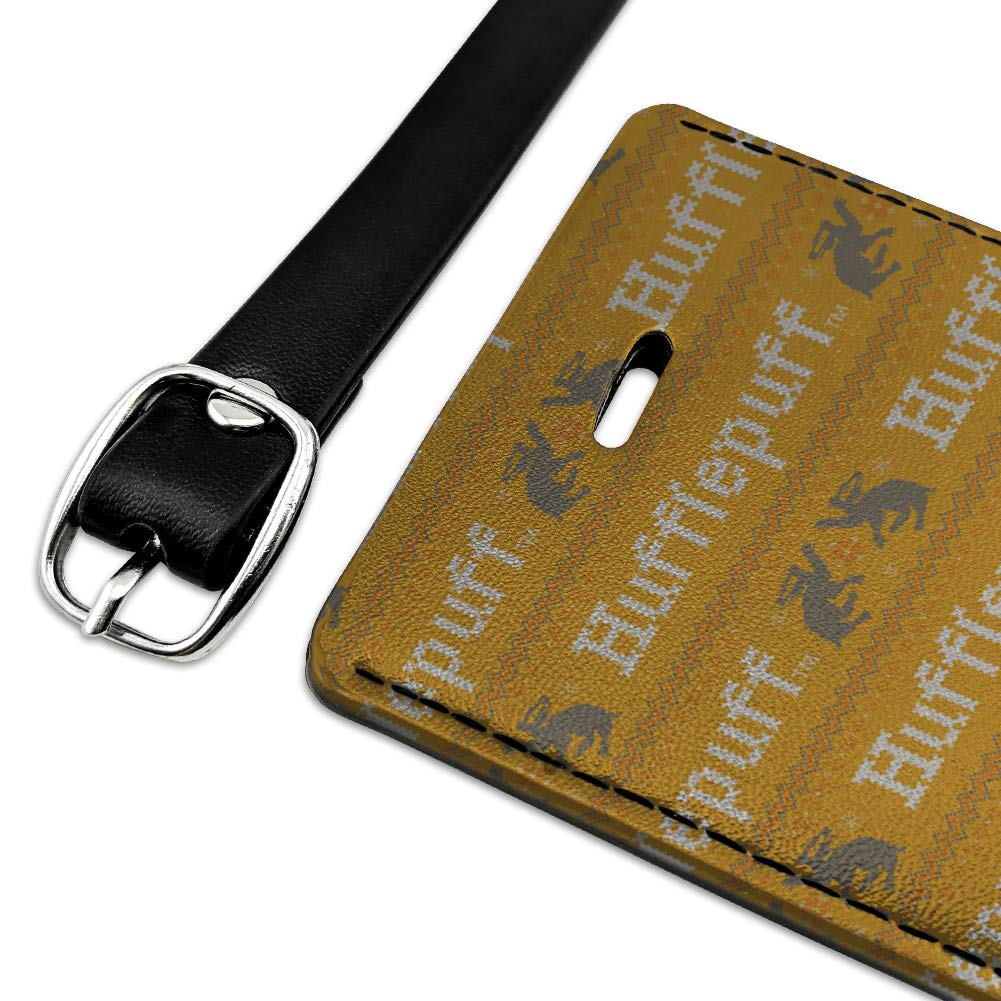Harry Potter Hufflepuff Sweater Inspired Leather Luggage Tag - Personalized ID Card Holder for Travel Bags, Suitcases & Backpacks - Perfect for Harry Potter Fans & Travel Enthusiasts