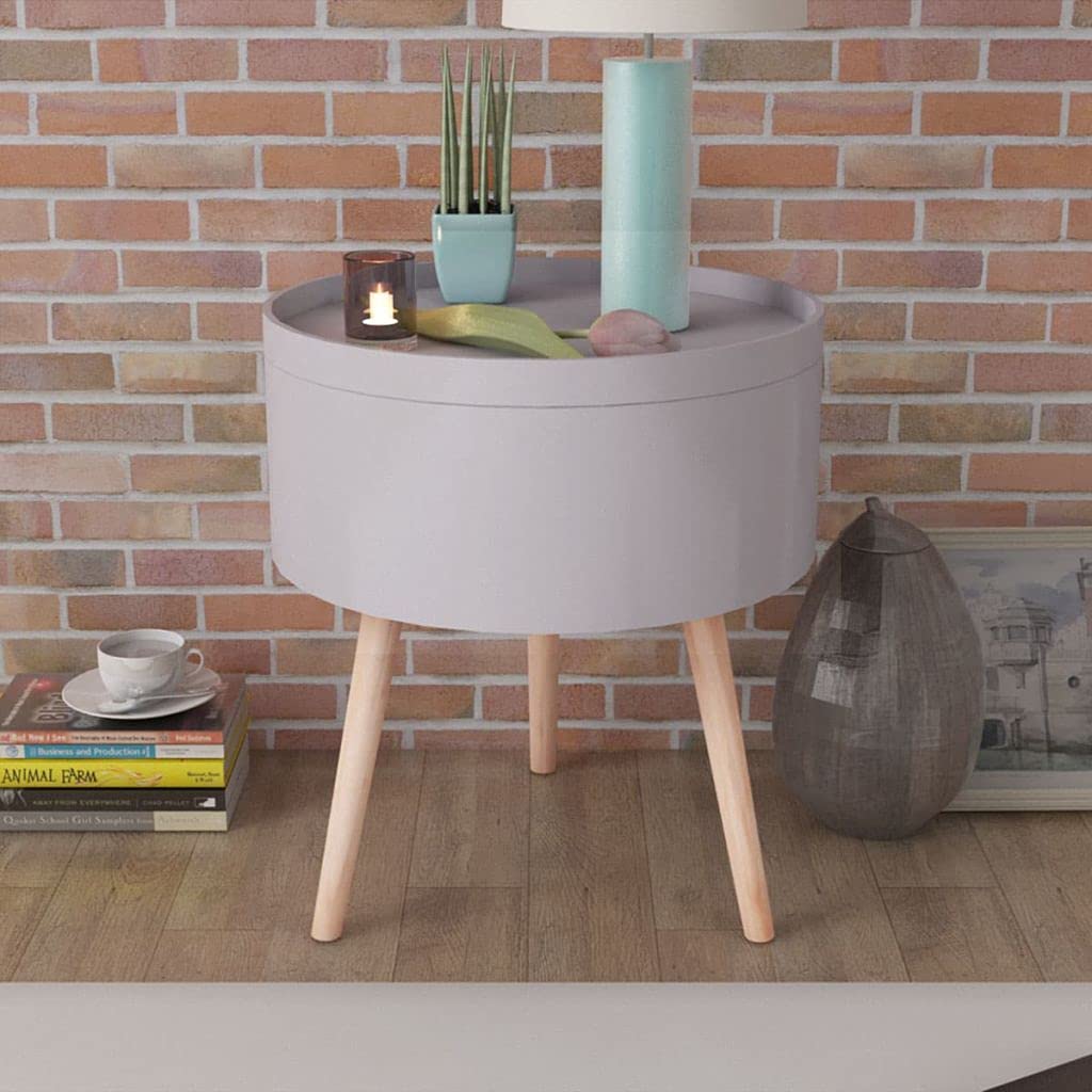 ROSEBEAR Round Side Table with Tray - Wooden Legs for Living Room, Bedroom & Office - 15.6
