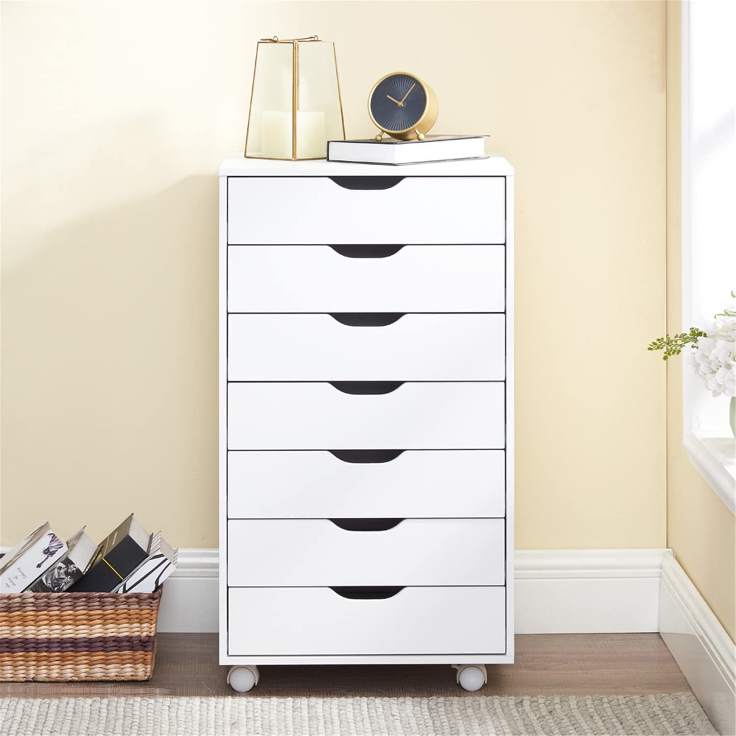Naomi Home 7-Drawer Sewing & Craft Storage Cabinet - White Organizer for Arts, Crafts, Sewing Supplies & More - Multipurpose Cabinet with Ample Space - Perfect for Craft Rooms, Sewing Studios & Home Organization
