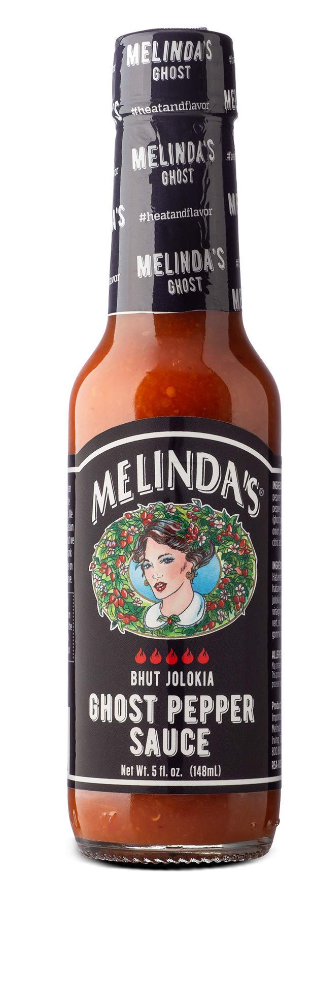 Melinda’s Ghost Pepper Hot Sauce - Extra Spicy Gourmet Hot Sauce with Bhut Jolokia, Habanero, Carrot & Garlic - 5oz Bottle (1 Pack) | Perfect for Wings, Tacos, Burgers & Spicy Food Lovers