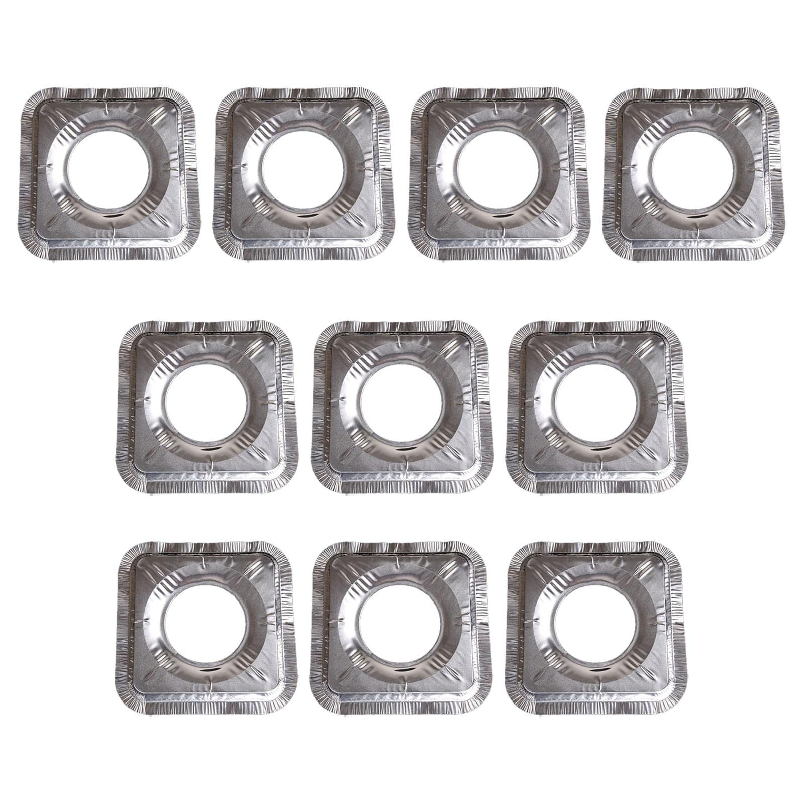 10PCS Aluminum Gas Burner Bibs - Square Range Protector Liners & Covers for Stove Top - Easy to Clean & Durable - Perfect for Kitchen, Camping & Outdoor Cooking