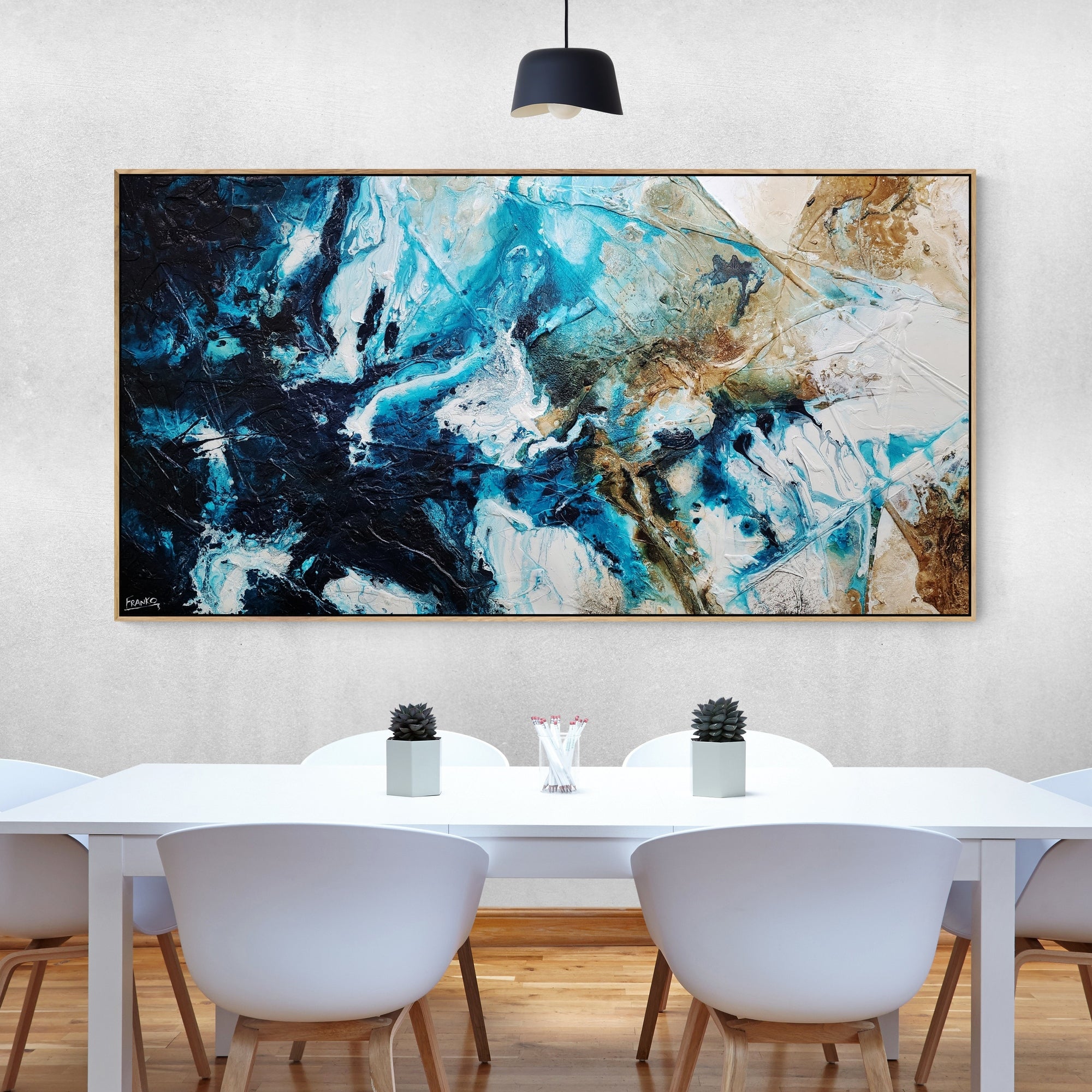 Southern Honey 190x100cm Black Teal White Textured Abstract Canvas Art - Modern Wall Decor for Living Room, Bedroom & Office