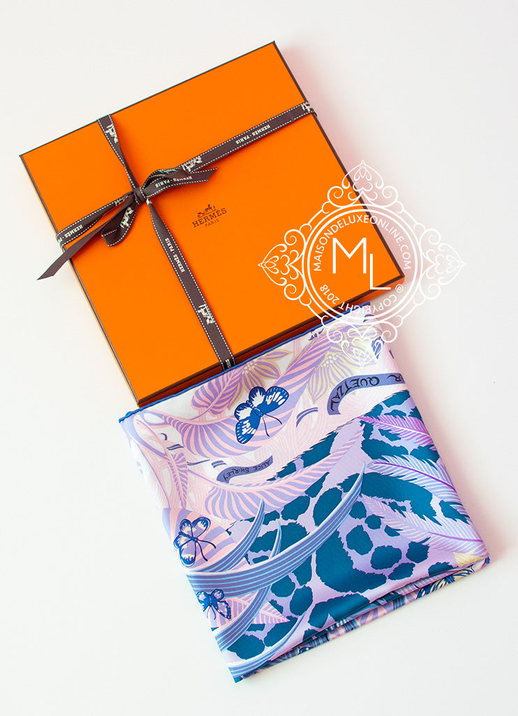Hermes Purple Twill Silk Scarf 90cm - Jaguar Quetzal Design - Luxury Fashion Accessory for Women - Perfect for Gifts, Parties, and Special Occasions