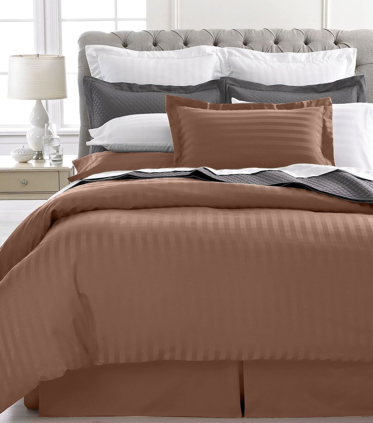 Ultra Soft 1800 Series 2-Piece Striped Duvet Cover Set - Twin Size Brown Bedding for Cozy Comfort | Perfect for Guest Rooms, Dorms & Kids' Bedrooms