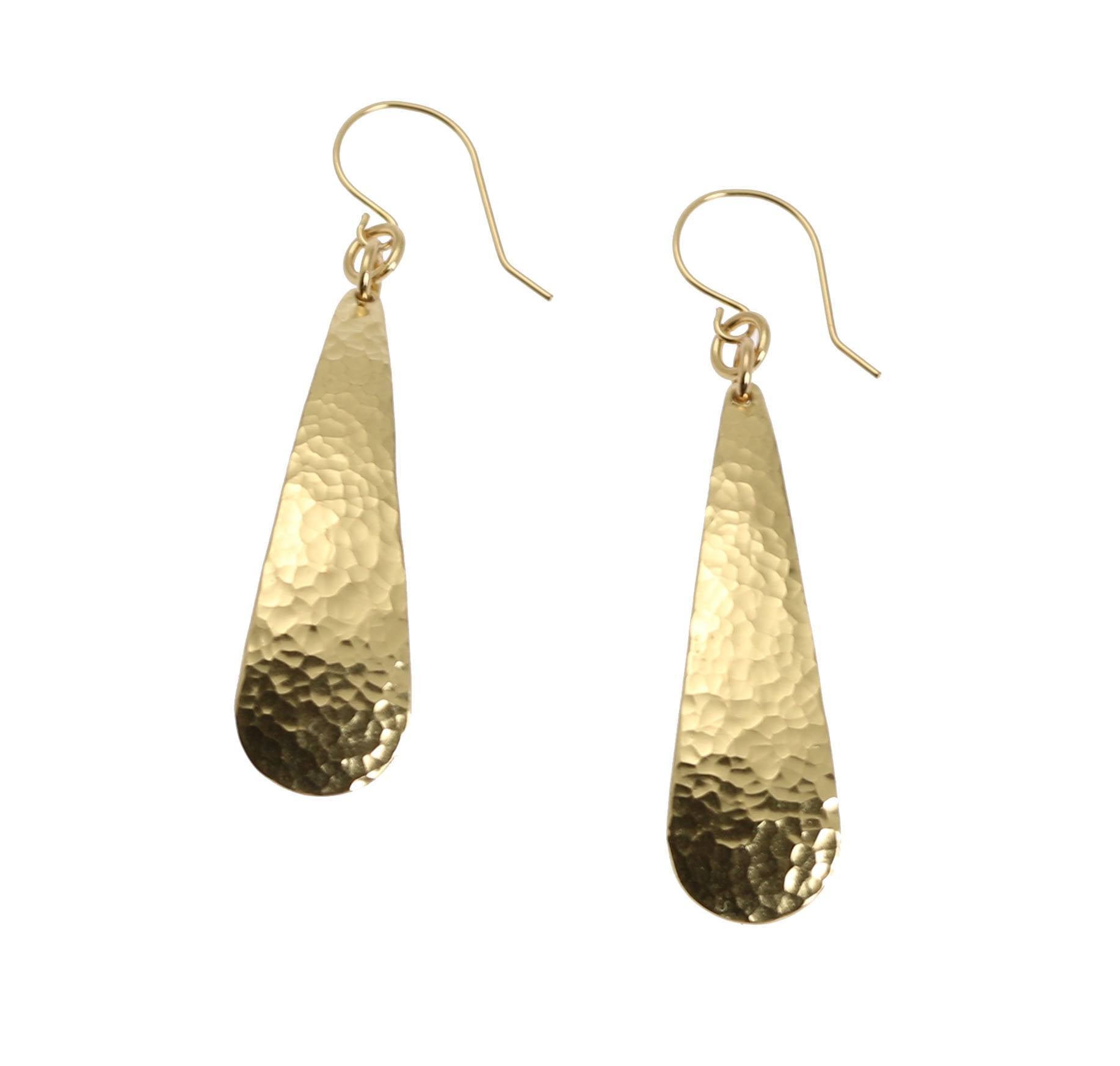 Long Hammered Nu Gold Brass Tear Drop Earrings - Vintage Boho Dangle Earrings for Women, Perfect for Weddings, Parties & Everyday Wear