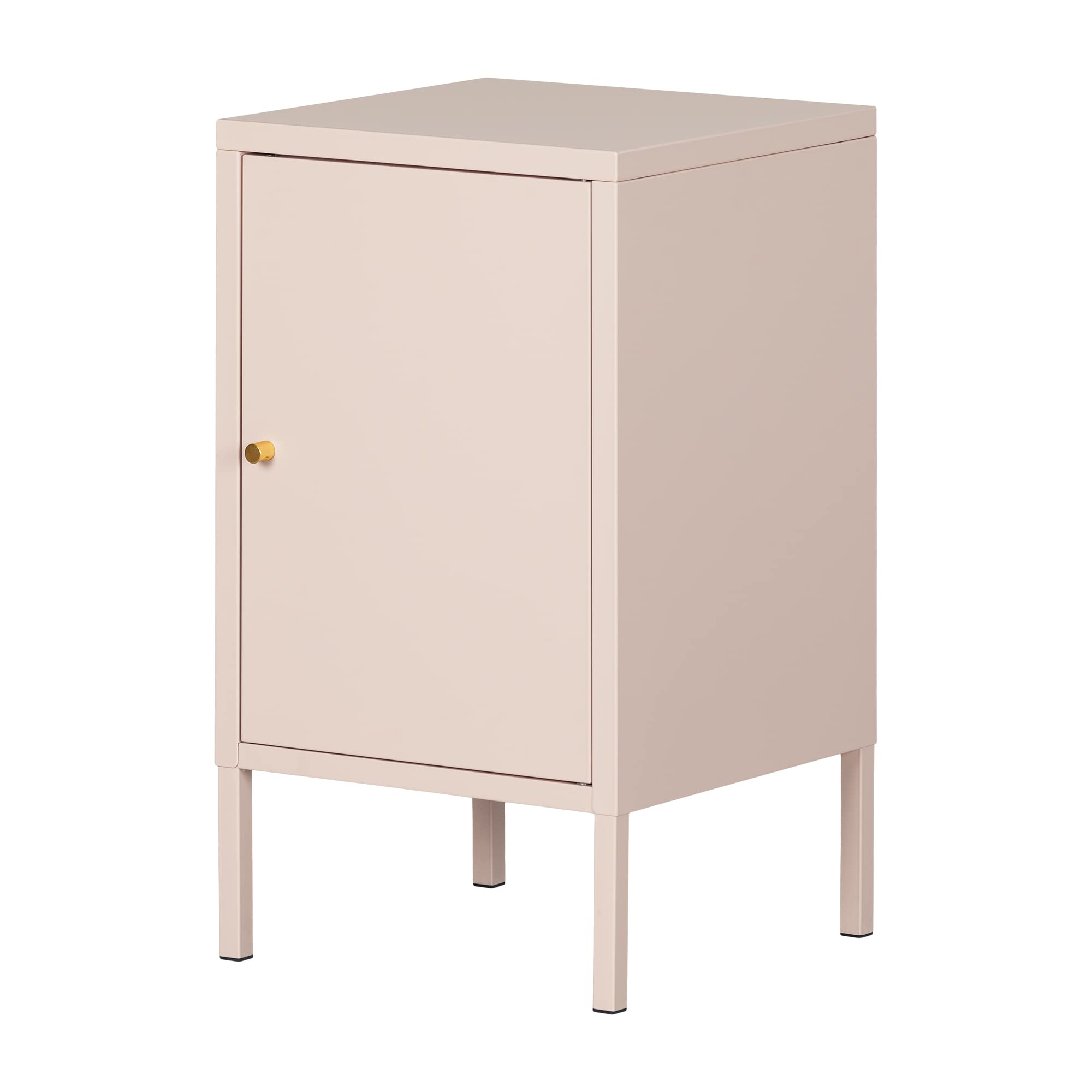 South Shore Crea Metal 1-Door End Table in Pale Pink - Modern Nightstand for Bedroom, Living Room, or Office - Compact Storage Side Table with Shelf