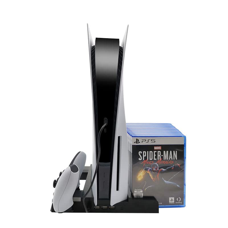 i-Fuel PS5 Vertical Stand - 4-in-1 Docking Station with Controller Charger, Cooling Fan & Game Storage for PlayStation 5 (Disc/Digital Edition) - Perfect for Gaming Setup & Console Organization
