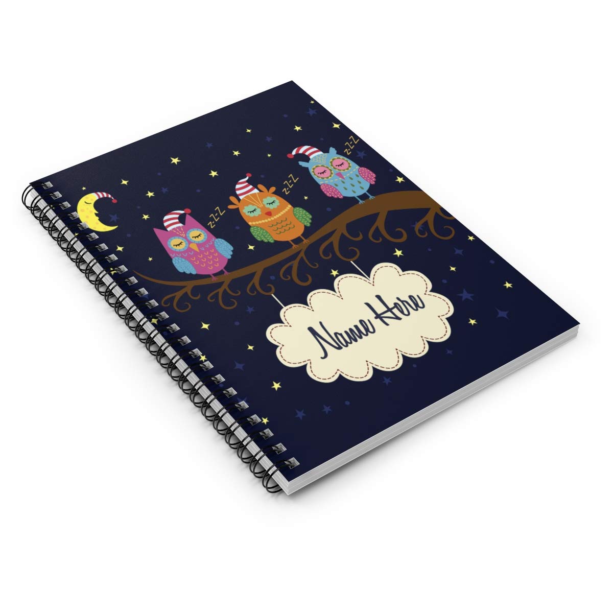 Custom Owl Spiral Notebook - Personalized Cute Sleepy Owls Design for Kids, Teens, Girls & Women | Unique Gift Idea for Birthdays, School & Journaling