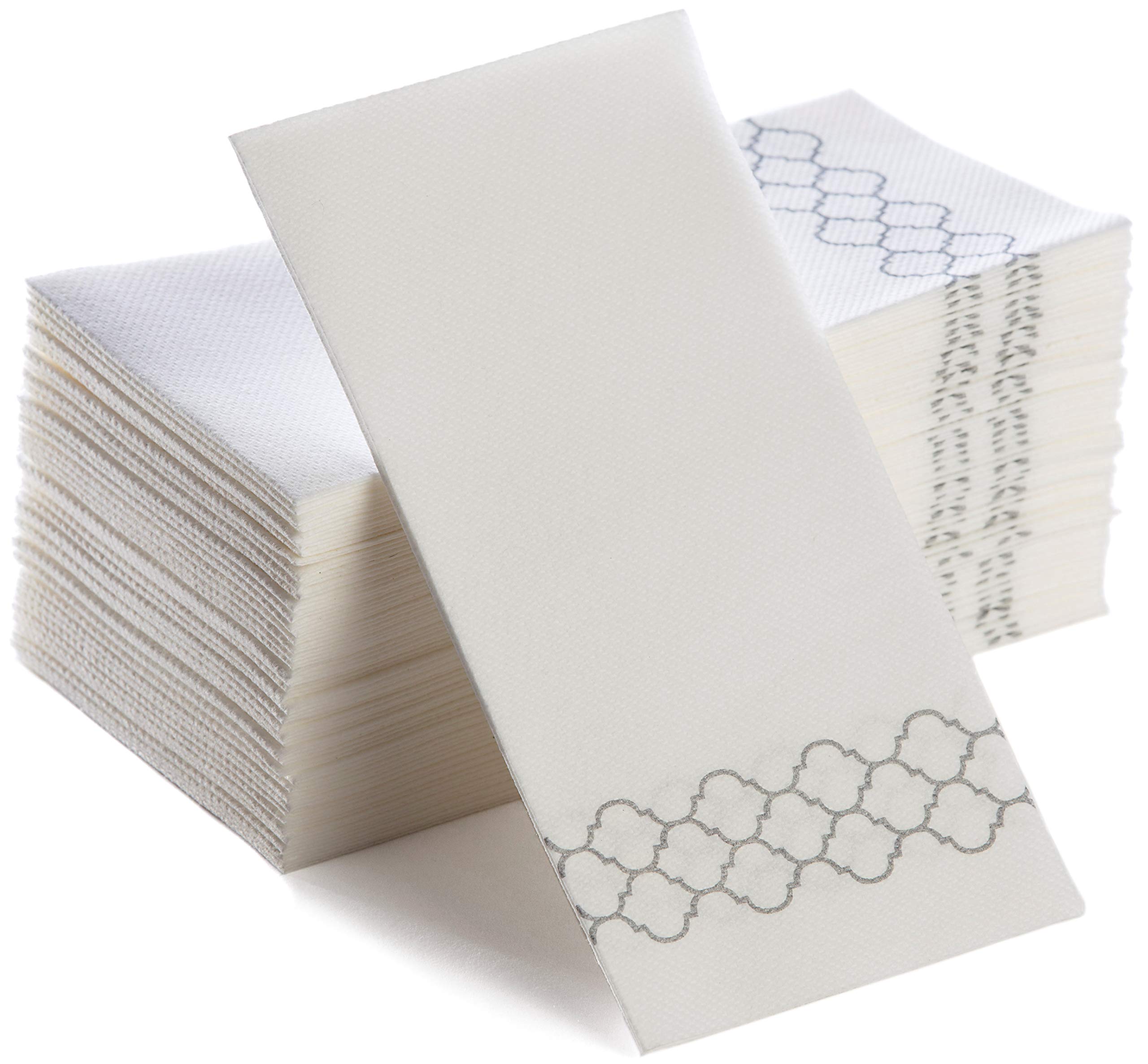 Premium Linen Feel Disposable Cloth Dinner Napkins - Soft, Absorbent & Decorative Paper Hand Towels for Kitchen, Bathroom, Parties, Weddings, Events | Elegant Silver Diamond Design | Perfect for Fine Dining, Cocktail Parties & Upscale Gatherings
