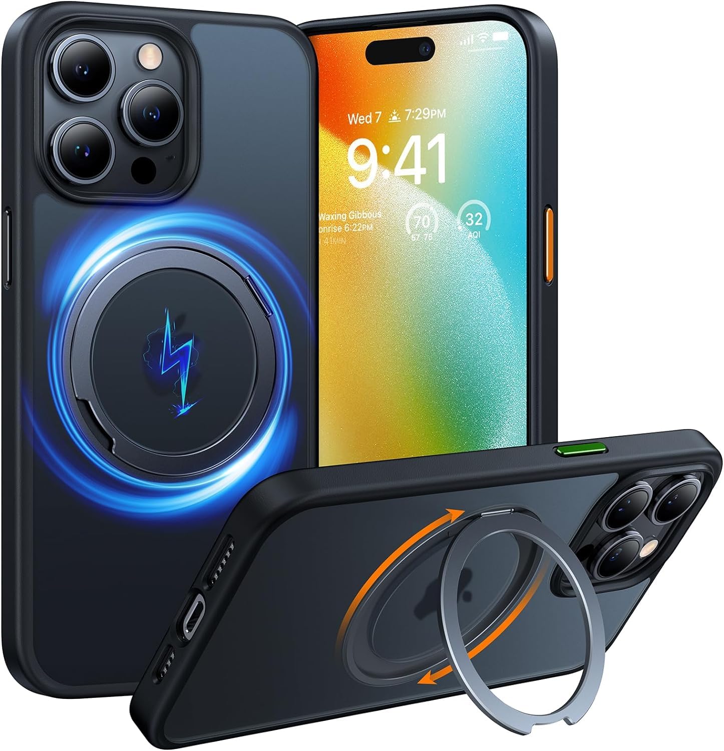 TORRAS 360° Rotatable Magnetic Ring Stand Case for iPhone 15 Pro (6.1